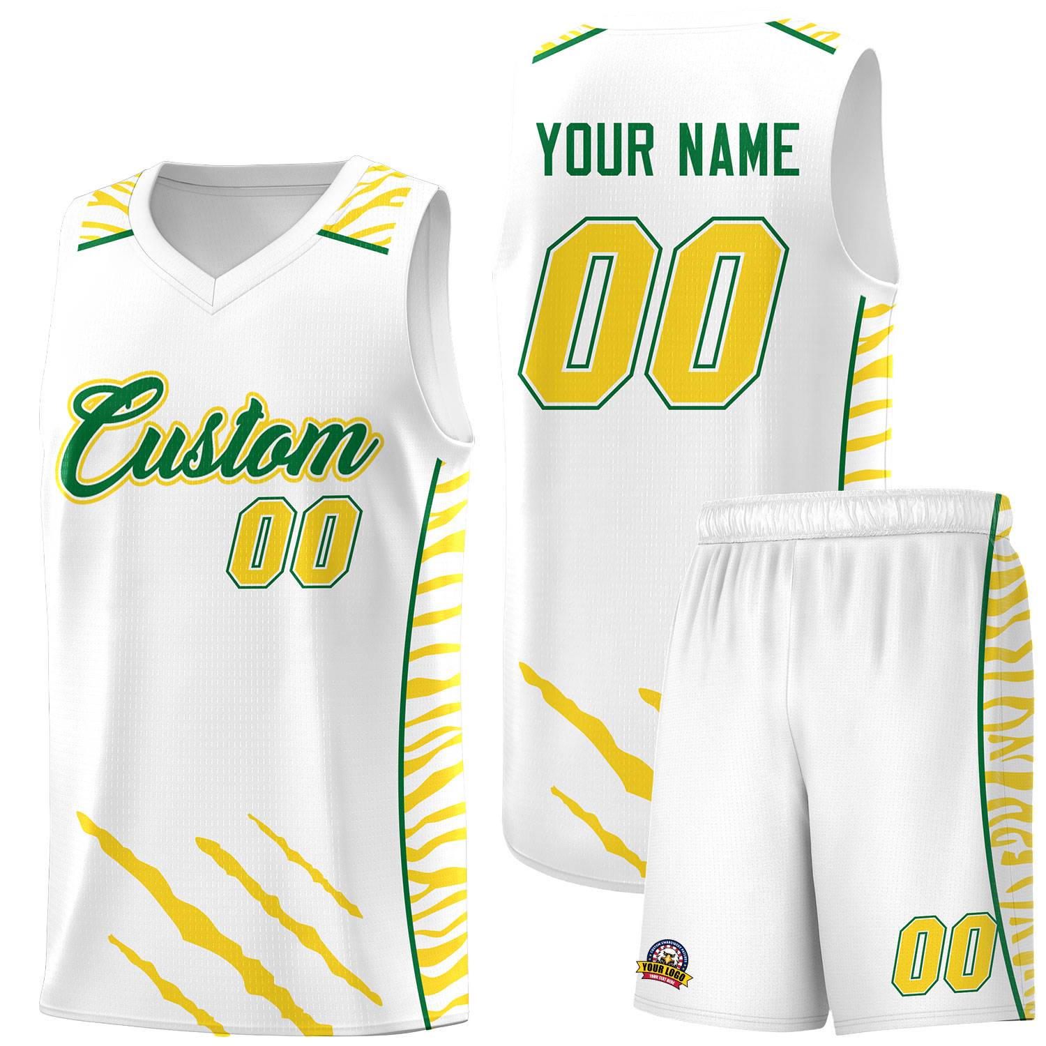 Custom White Personalized Tiger Claw Pattern Sports Uniform Basketball Jersey