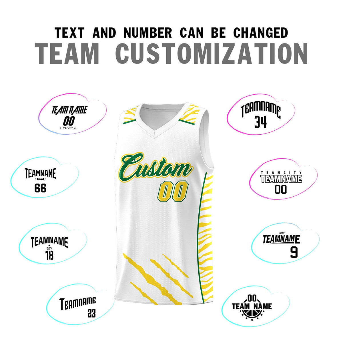 Custom White Personalized Tiger Claw Pattern Sports Uniform Basketball Jersey
