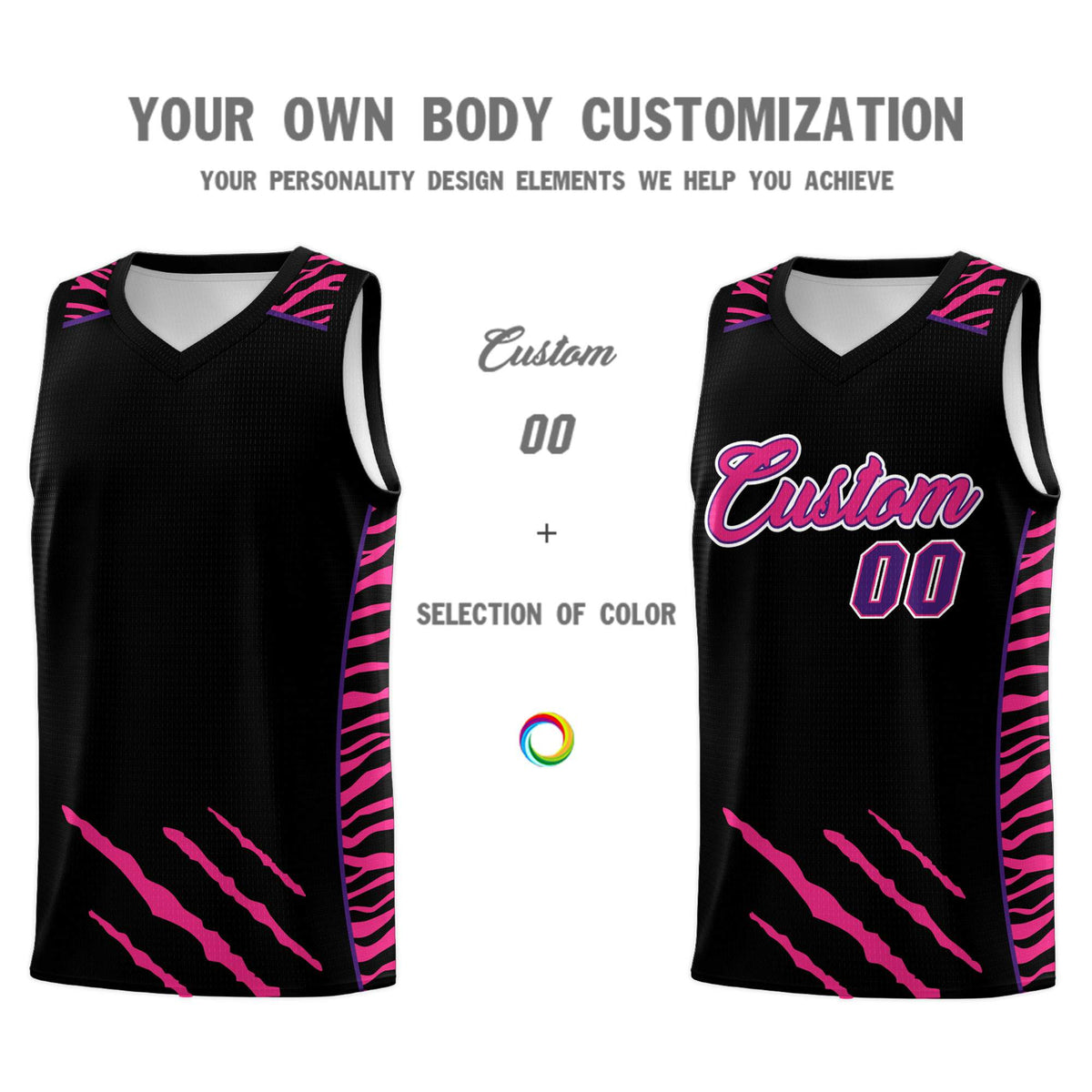 Custom Black Personalized Tiger Claw Pattern Sports Uniform Basketball Jersey