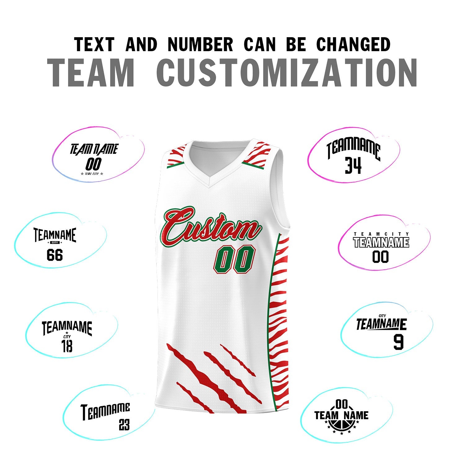 Custom White Personalized Tiger Claw Pattern Sports Uniform Basketball Jersey