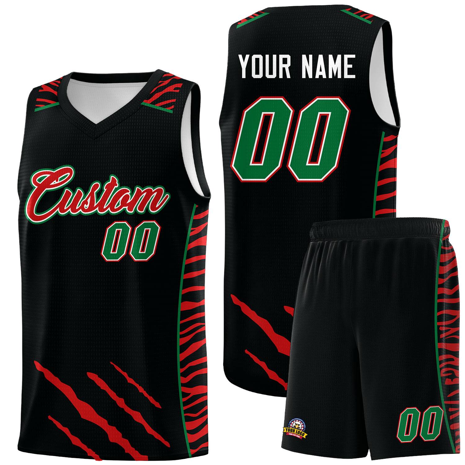 Custom Black Personalized Tiger Claw Pattern Sports Uniform Basketball Jersey