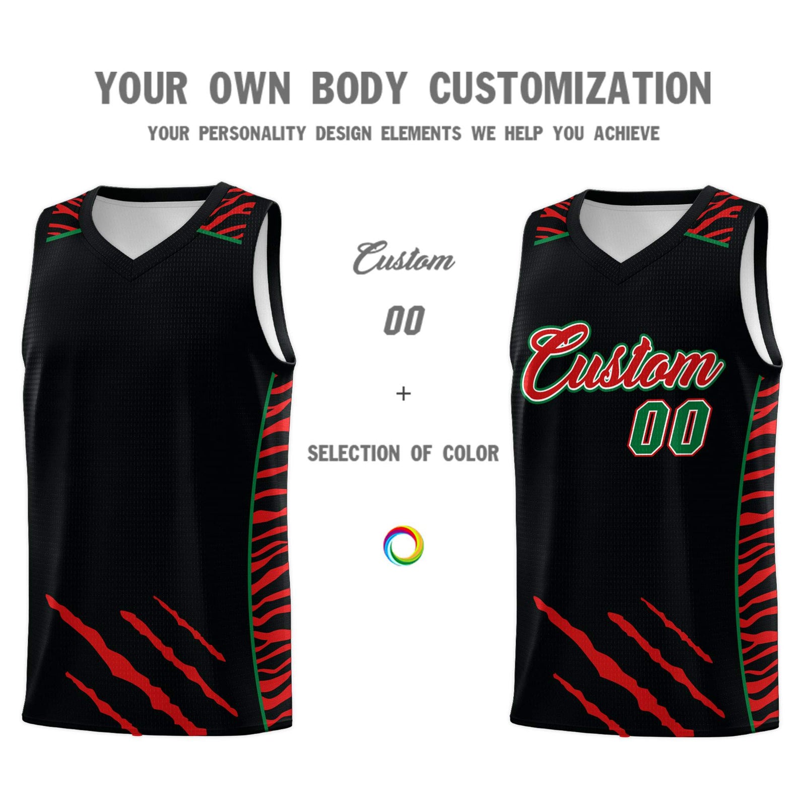 Custom Black Personalized Tiger Claw Pattern Sports Uniform Basketball Jersey