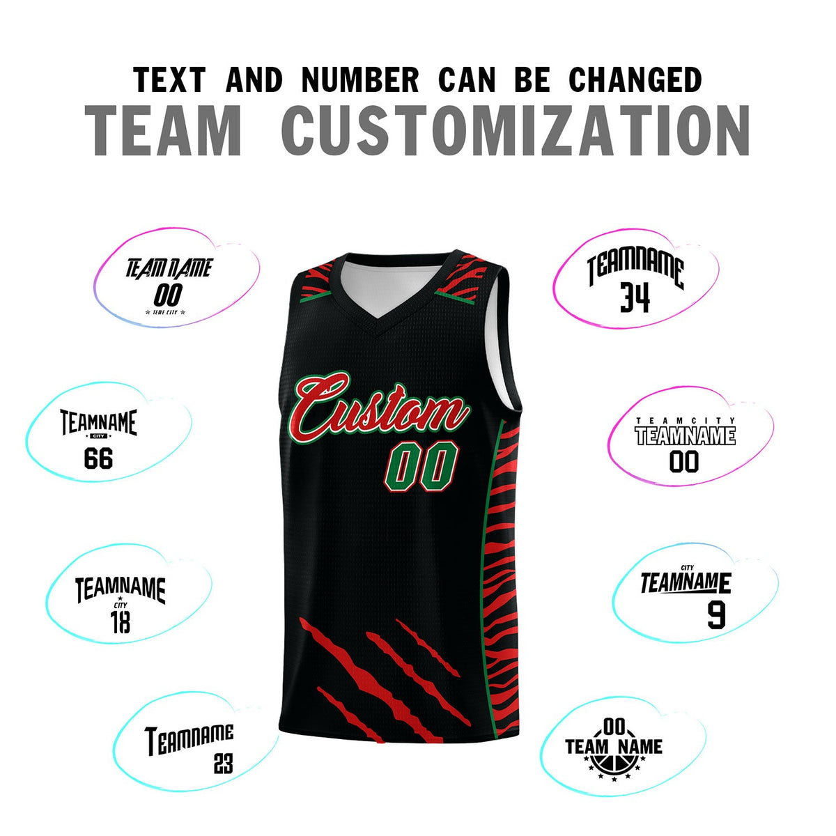 Custom Black Personalized Tiger Claw Pattern Sports Uniform Basketball Jersey