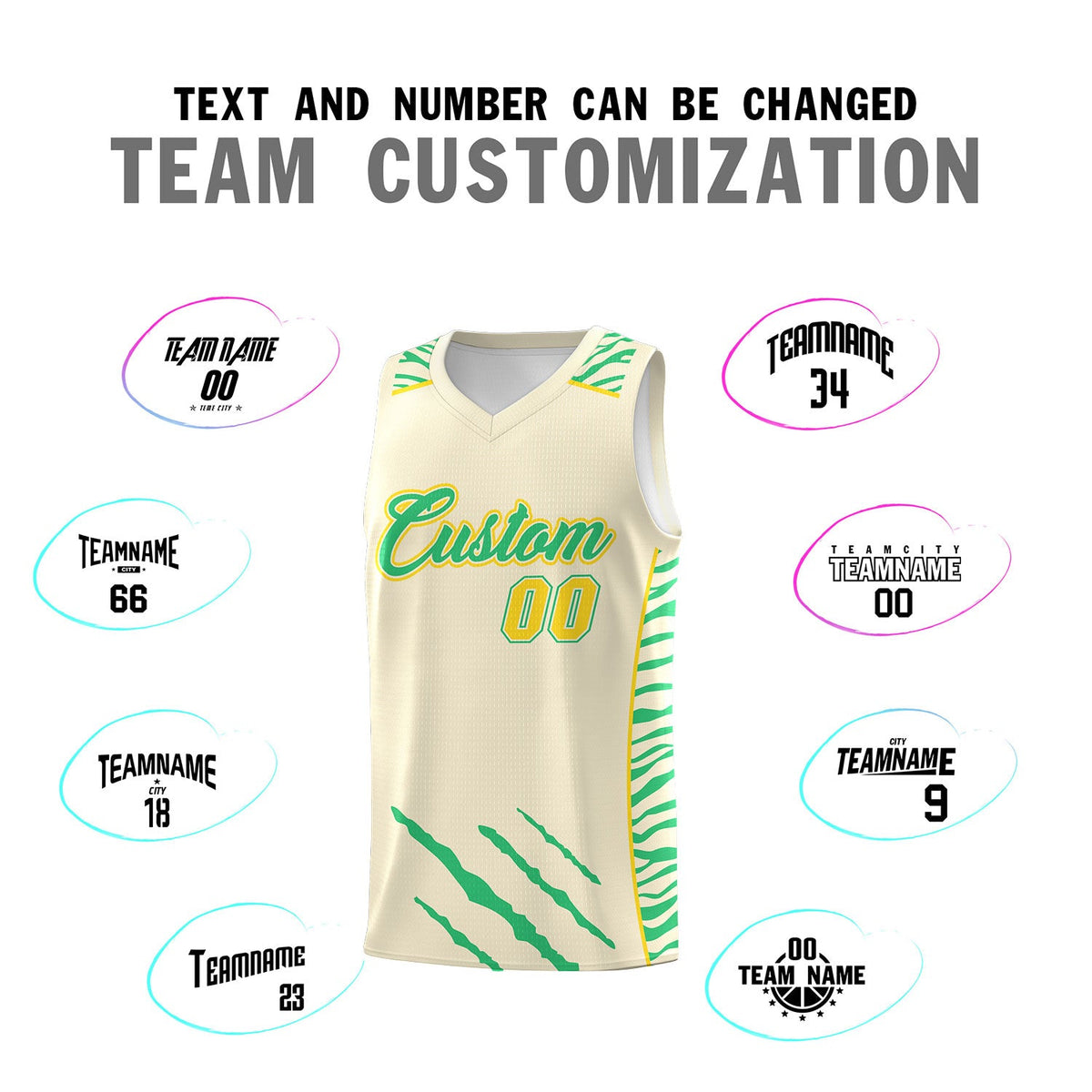Custom Cream Personalized Tiger Claw Pattern Sports Uniform Basketball Jersey