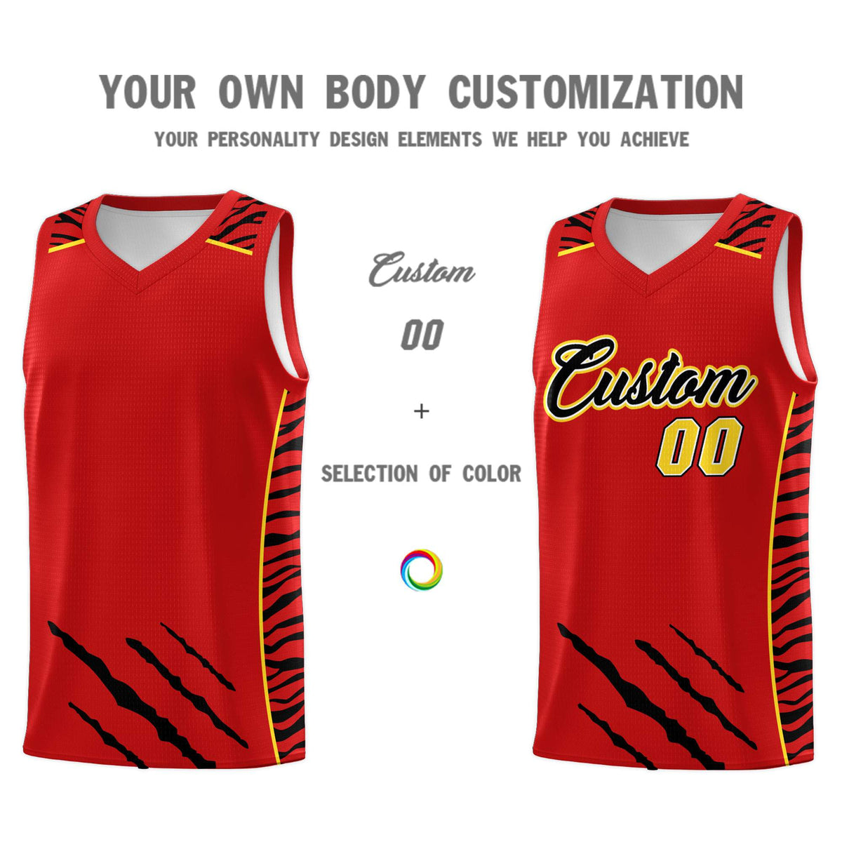 Custom Red Personalized Tiger Claw Pattern Sports Uniform Basketball Jersey