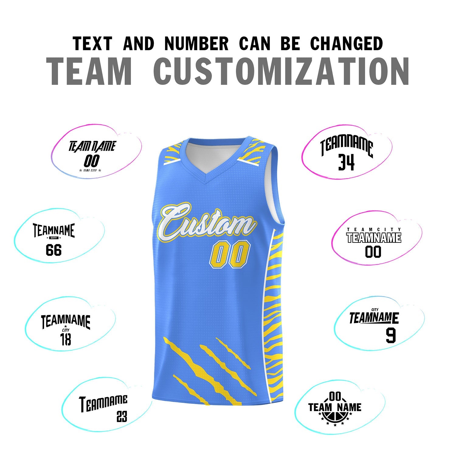 Custom Powder Blue Personalized Tiger Claw Pattern Sports Uniform Basketball Jersey