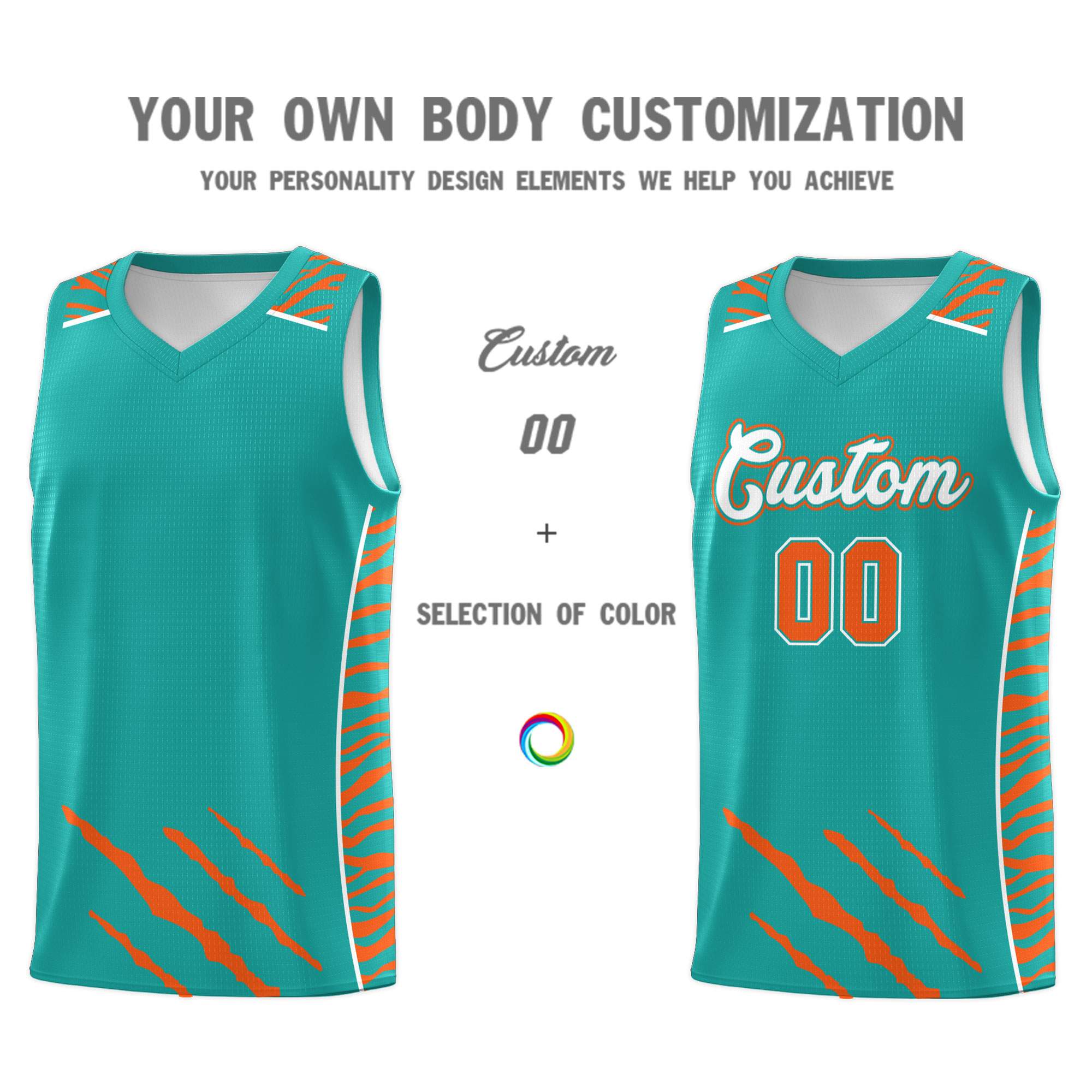 Custom Aqua Personalized Tiger Claw Pattern Sports Uniform Basketball Jersey