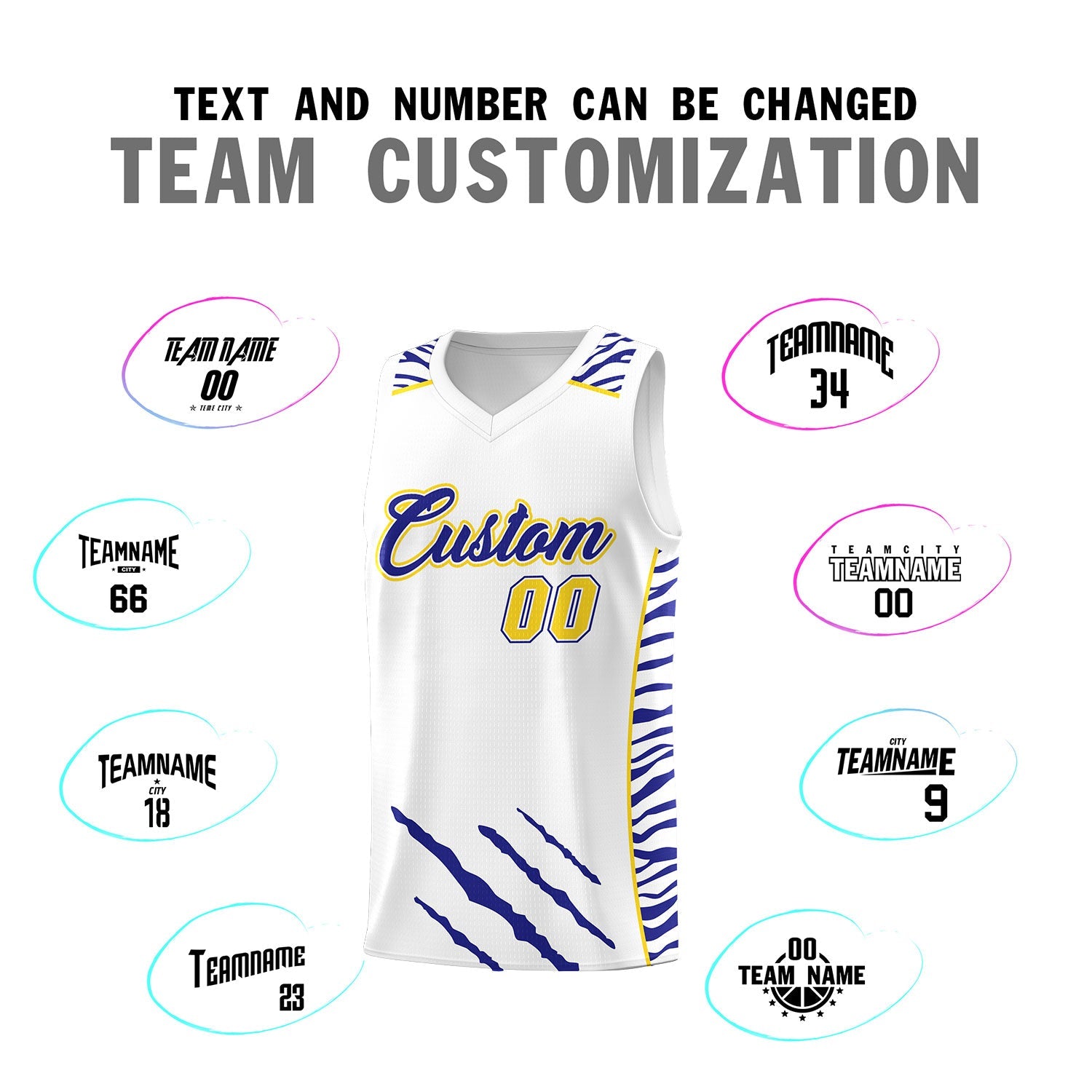 Custom White Personalized Tiger Claw Pattern Sports Uniform Basketball Jersey