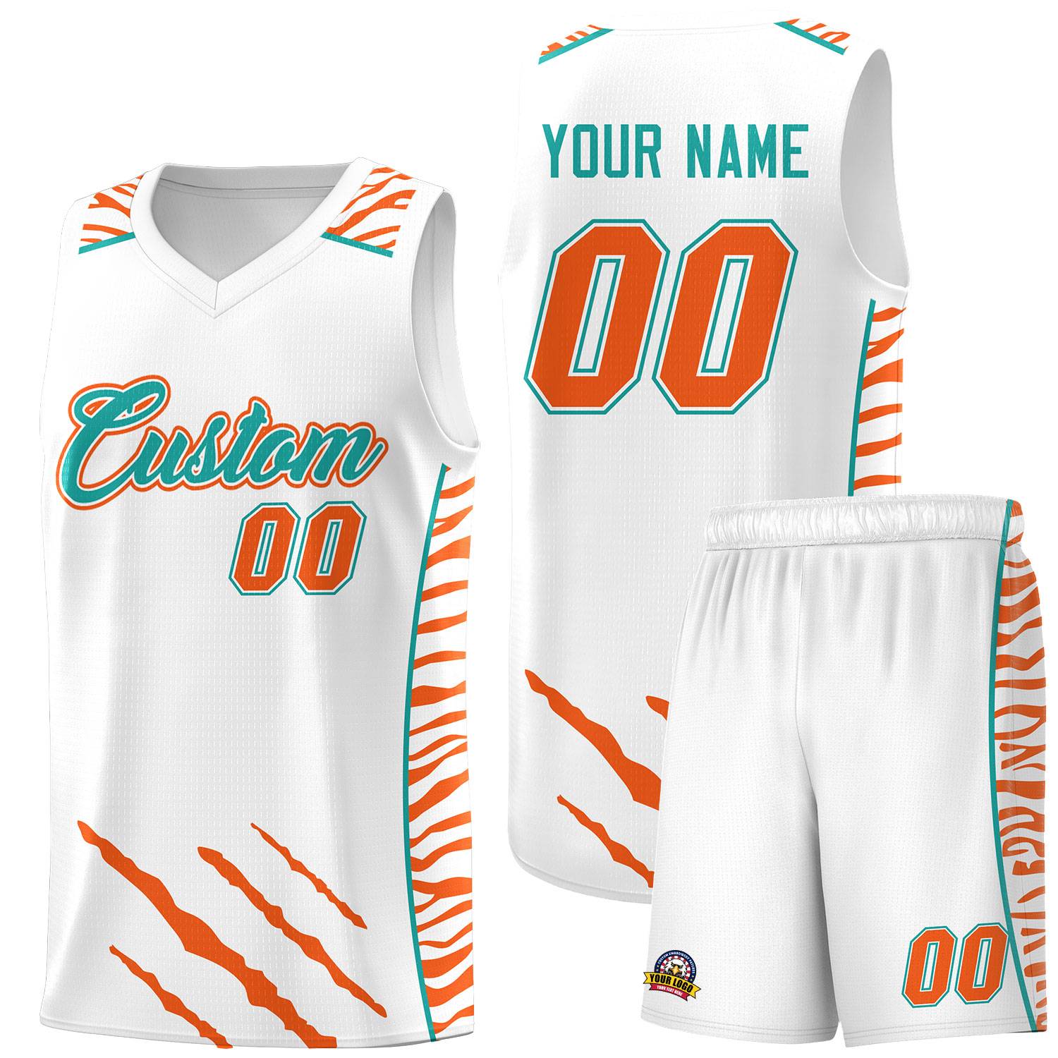 Custom White Personalized Tiger Claw Pattern Sports Uniform Basketball Jersey