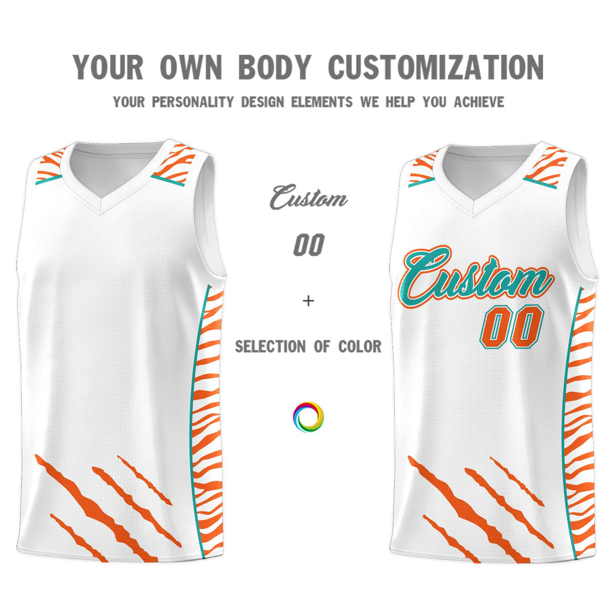 Custom White Personalized Tiger Claw Pattern Sports Uniform Basketball Jersey