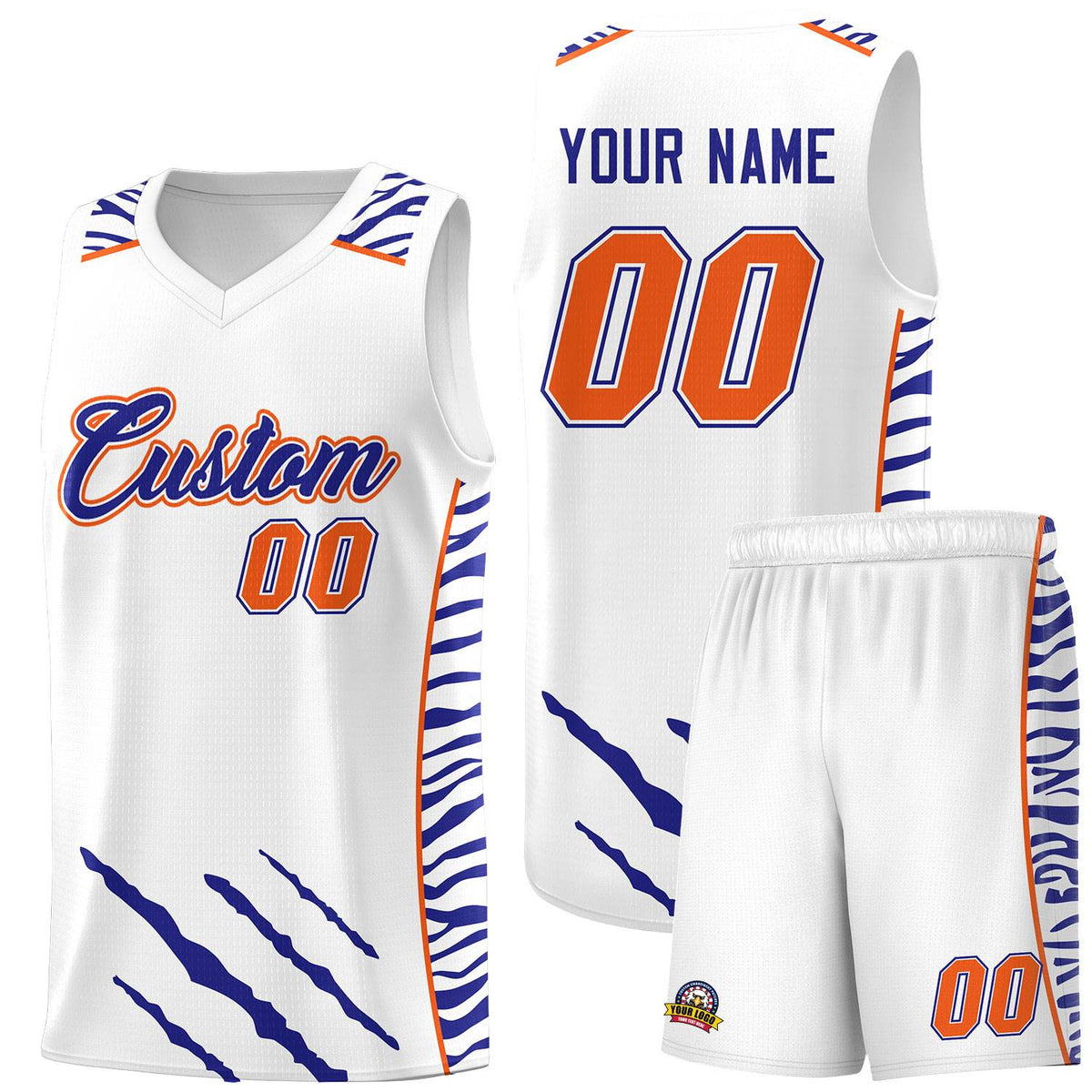 Custom White Personalized Tiger Claw Pattern Sports Uniform Basketball Jersey