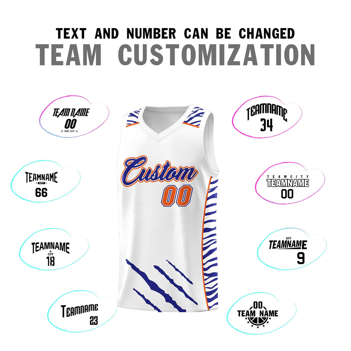 Custom White Personalized Tiger Claw Pattern Sports Uniform Basketball Jersey
