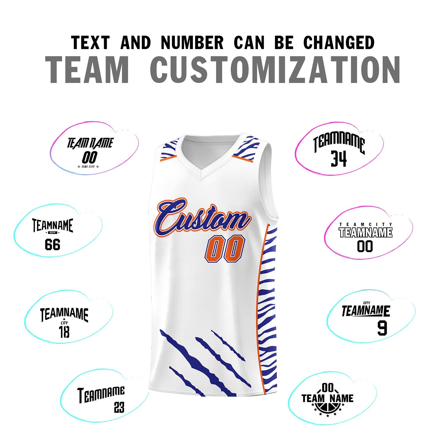 Custom White Personalized Tiger Claw Pattern Sports Uniform Basketball Jersey