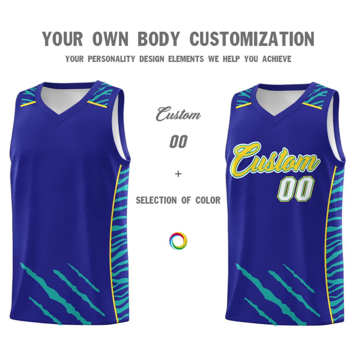 Custom Royal Personalized Tiger Claw Pattern Sports Uniform Basketball Jersey