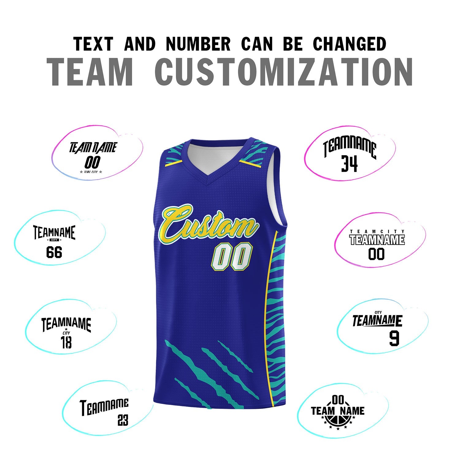 Custom Royal Personalized Tiger Claw Pattern Sports Uniform Basketball Jersey