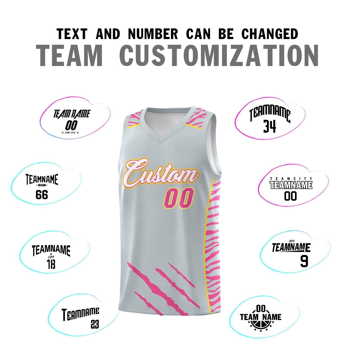 Custom Silver Personalized Tiger Claw Pattern Sports Uniform Basketball Jersey