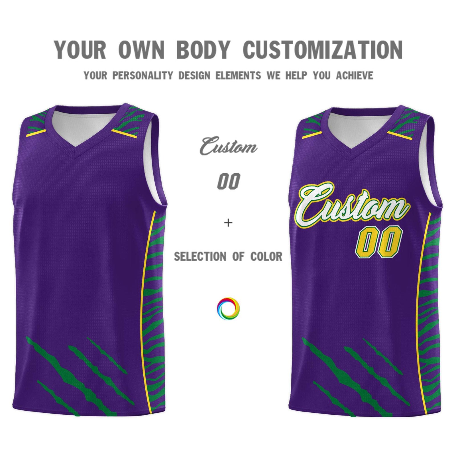 Custom Purple Personalized Tiger Claw Pattern Sports Uniform Basketball Jersey