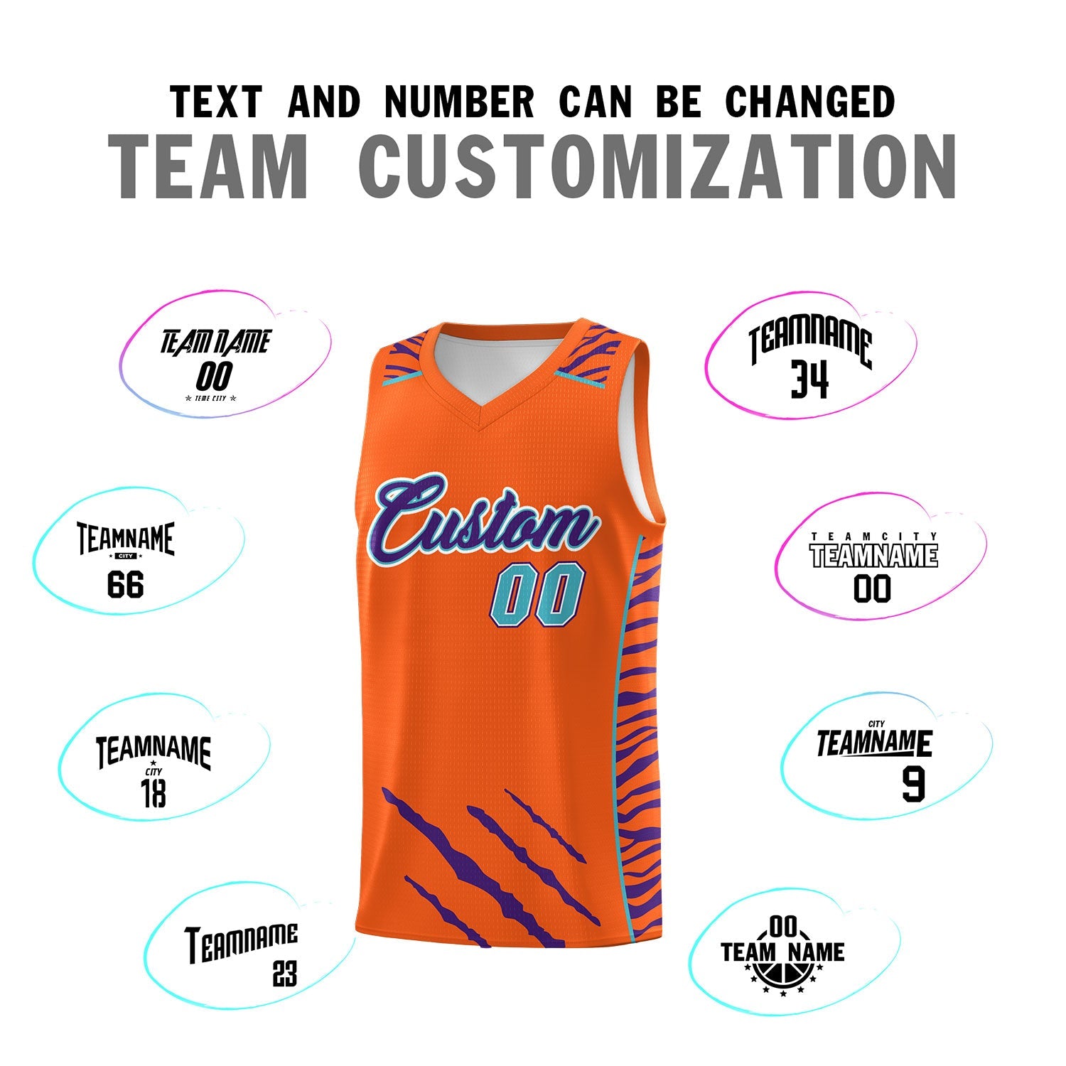 Custom Orange Personalized Tiger Claw Pattern Sports Uniform Basketball Jersey