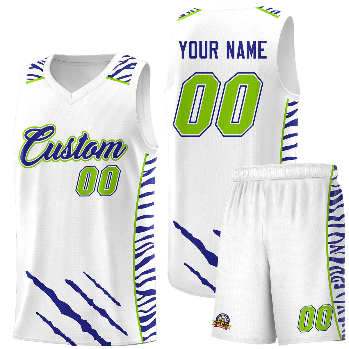 Custom White Personalized Tiger Claw Pattern Sports Uniform Basketball Jersey