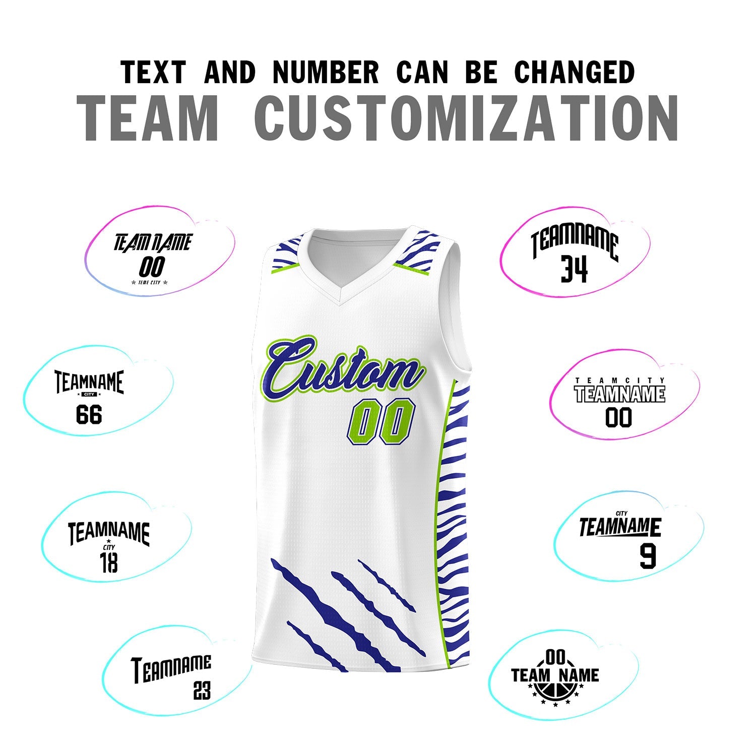 Custom White Personalized Tiger Claw Pattern Sports Uniform Basketball Jersey