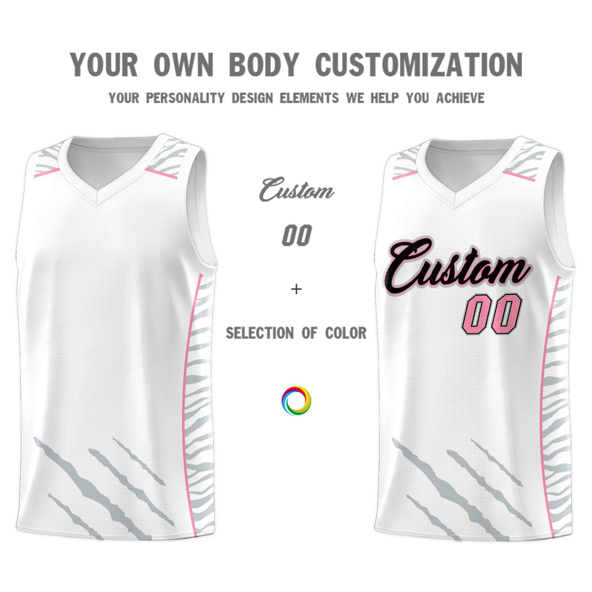 Custom White Personalized Tiger Claw Pattern Sports Uniform Basketball Jersey