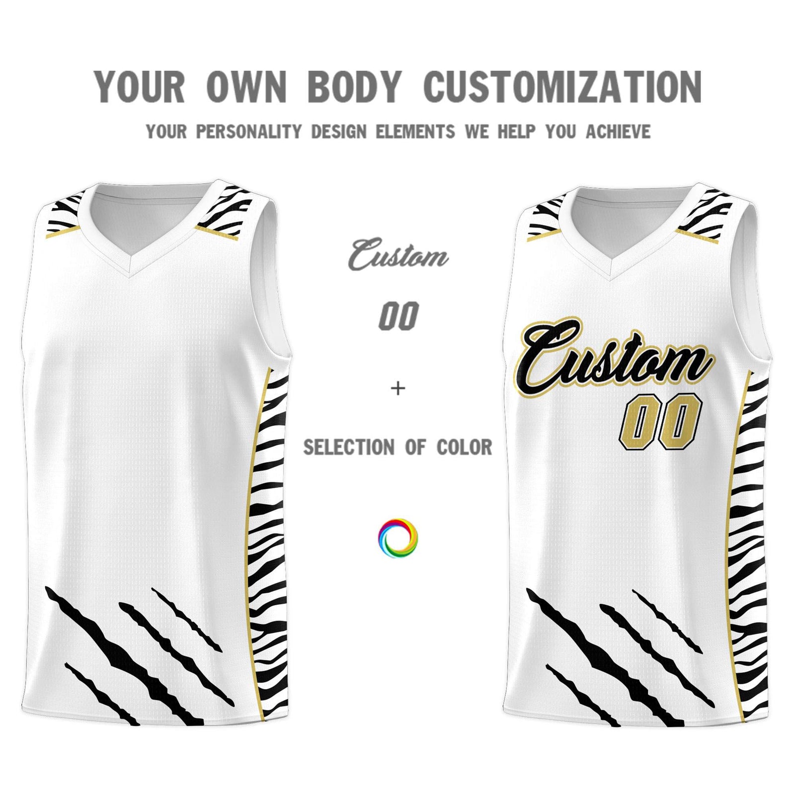Custom White Personalized Tiger Claw Pattern Sports Uniform Basketball Jersey