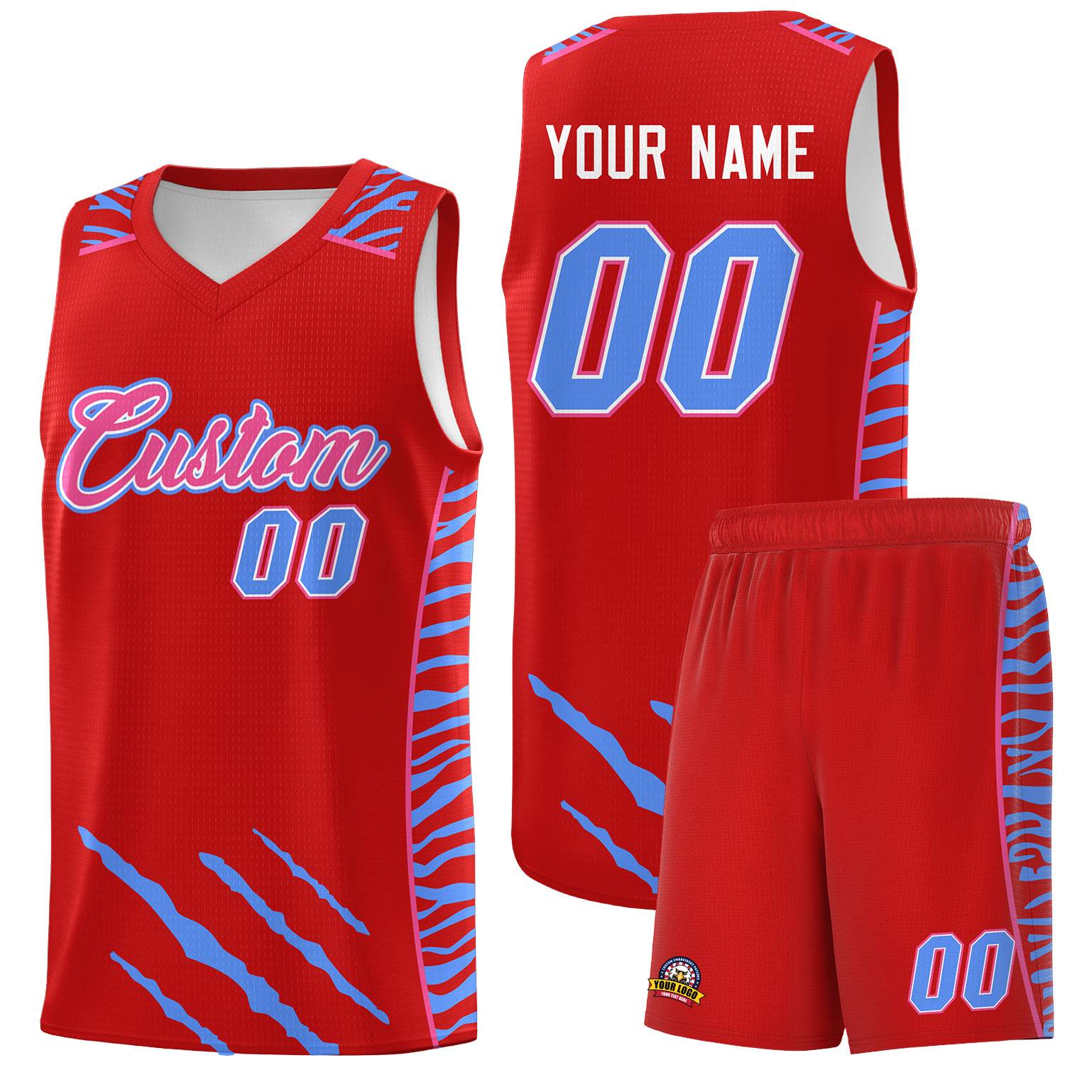 Custom Red Personalized Tiger Claw Pattern Sports Uniform Basketball Jersey