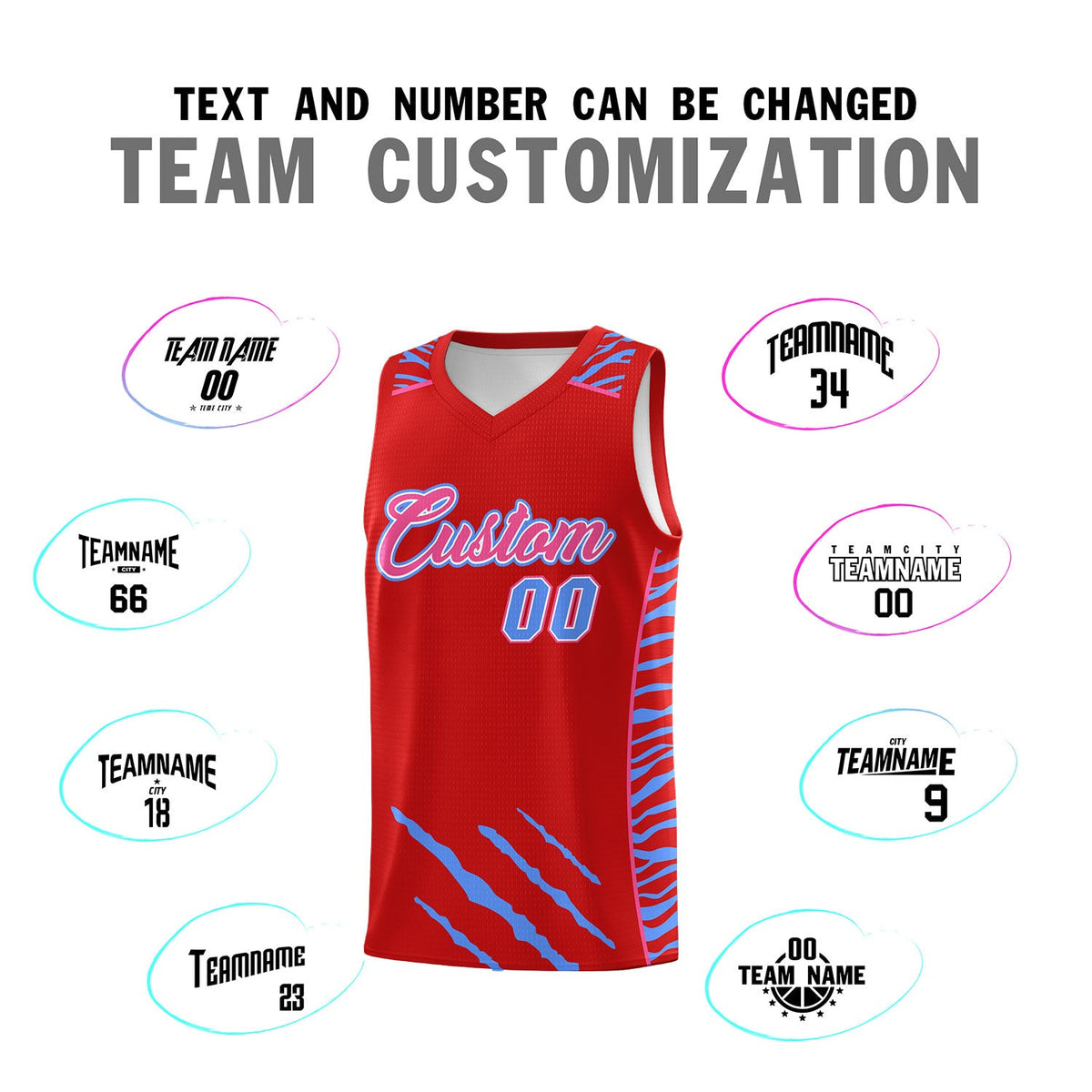 Custom Red Personalized Tiger Claw Pattern Sports Uniform Basketball Jersey