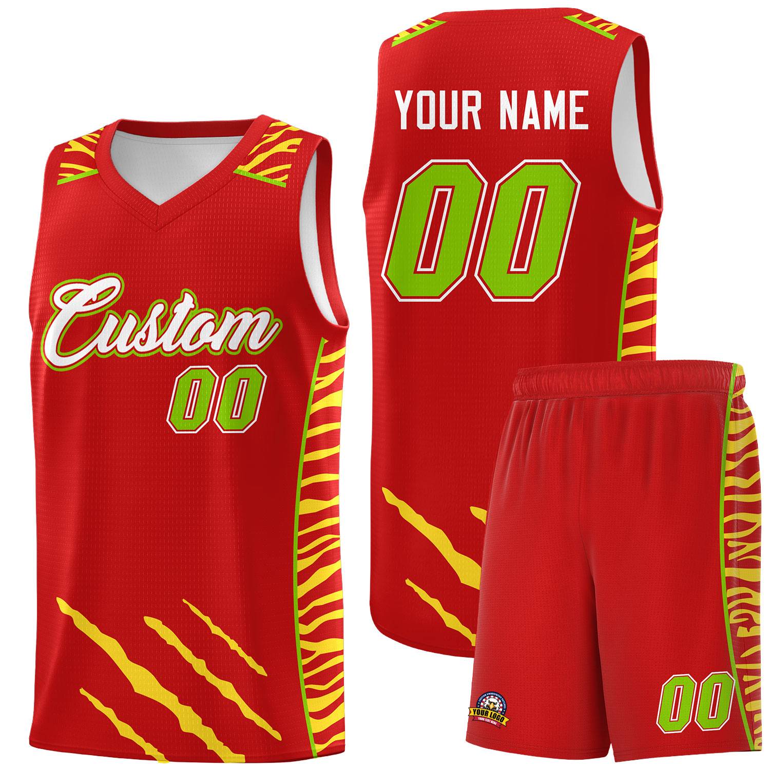 Custom Red Personalized Tiger Claw Pattern Sports Uniform Basketball Jersey