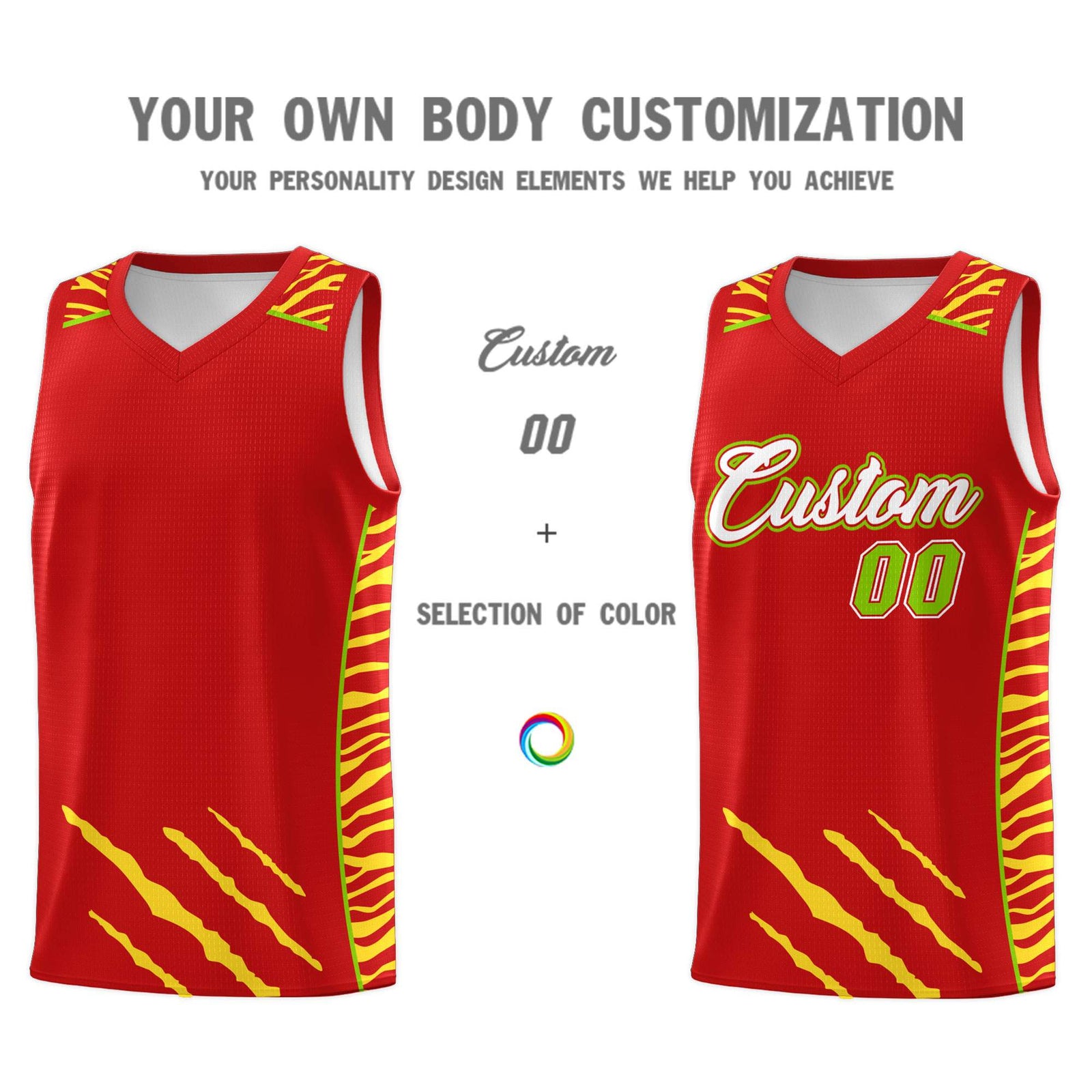 Custom Red Personalized Tiger Claw Pattern Sports Uniform Basketball Jersey