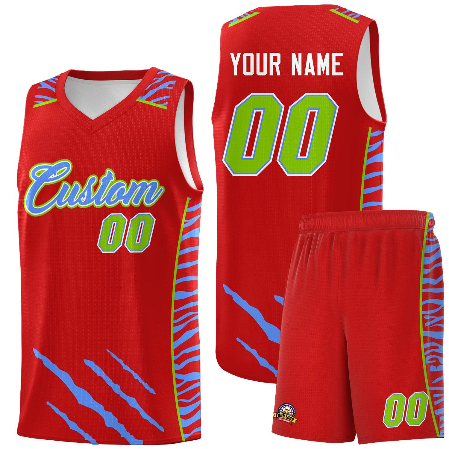 Custom Red Personalized Tiger Claw Pattern Sports Uniform Basketball Jersey