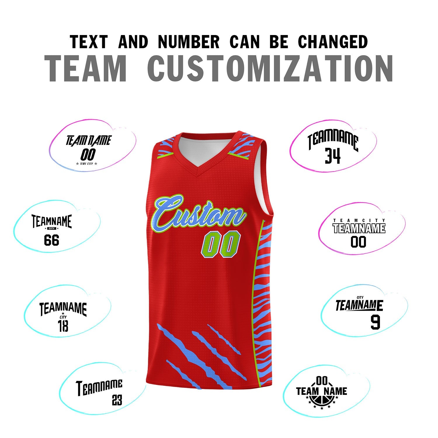 Custom Red Personalized Tiger Claw Pattern Sports Uniform Basketball Jersey
