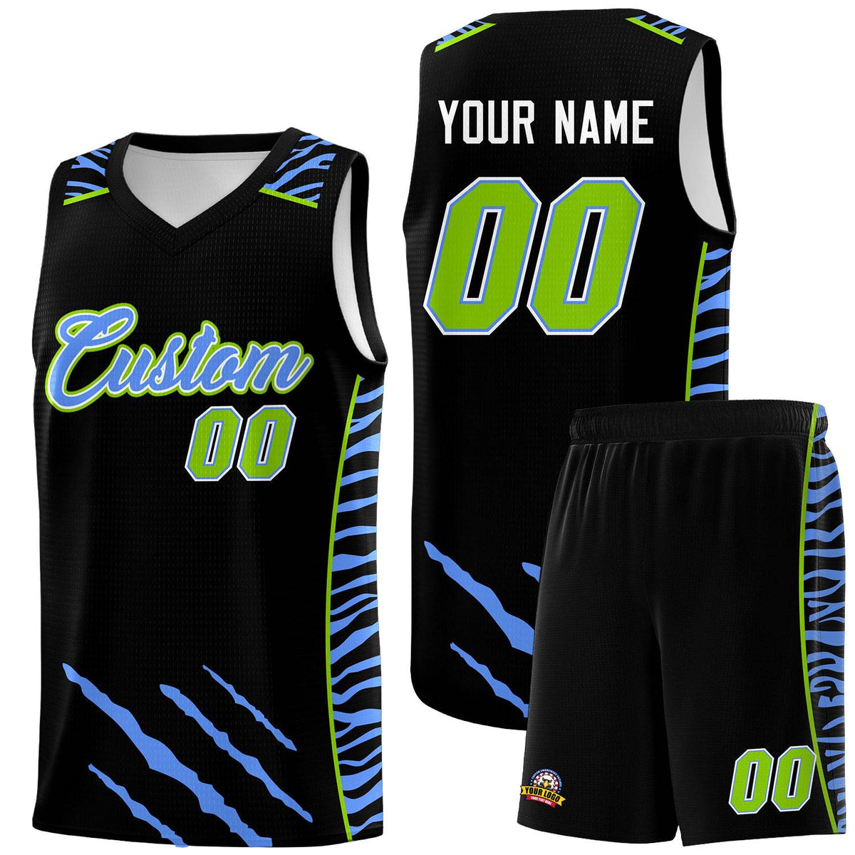 Custom Black Personalized Tiger Claw Pattern Sports Uniform Basketball Jersey