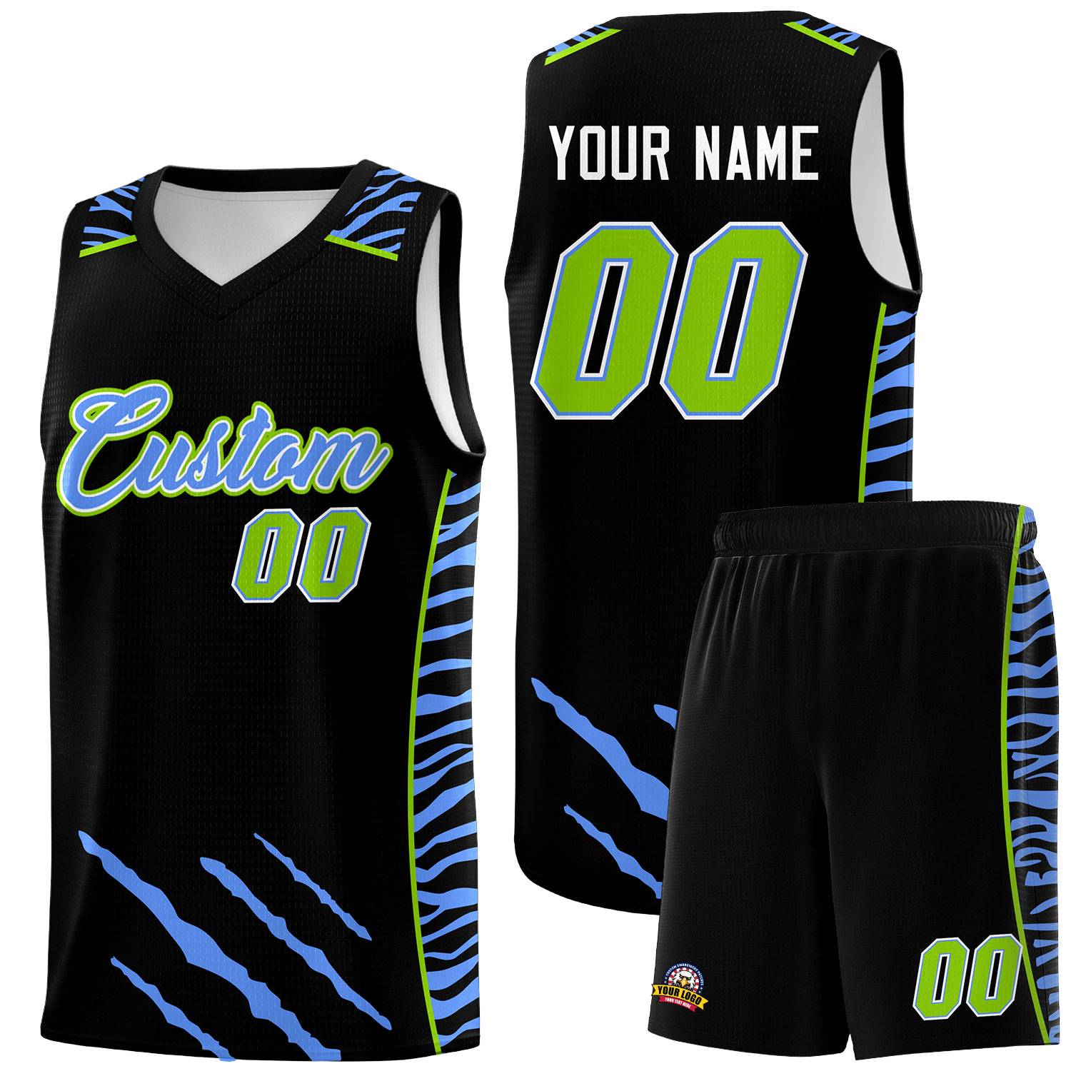 Custom Black Personalized Tiger Claw Pattern Sports Uniform Basketball Jersey