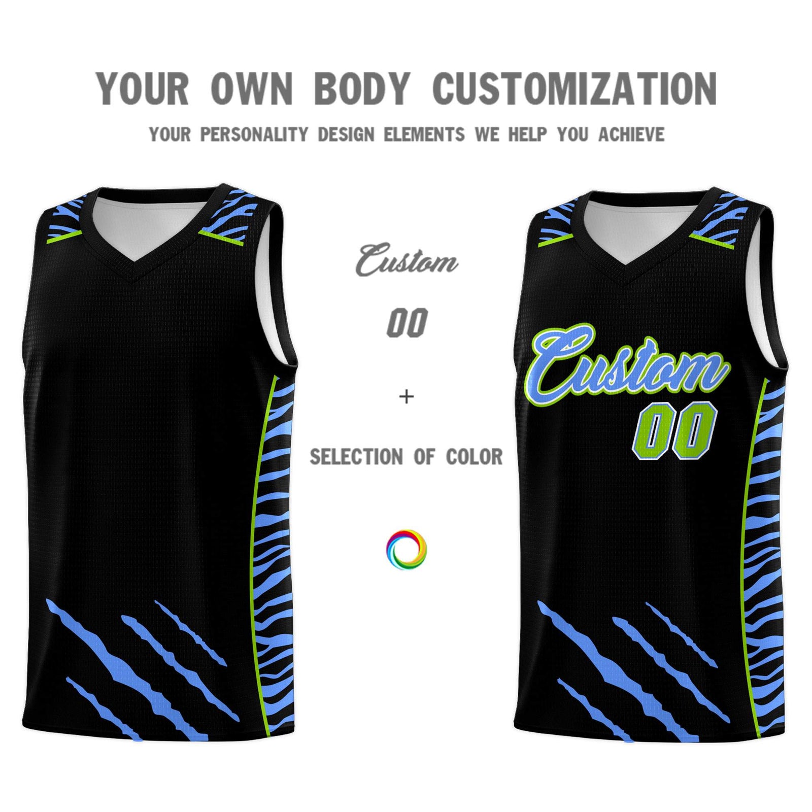 Custom Black Personalized Tiger Claw Pattern Sports Uniform Basketball Jersey