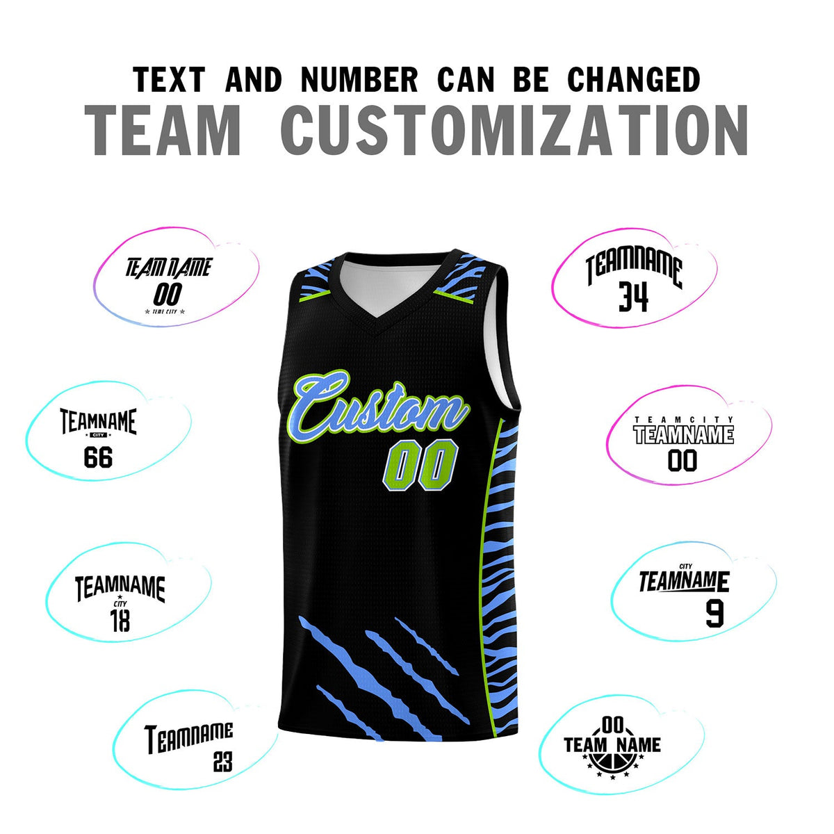 Custom Black Personalized Tiger Claw Pattern Sports Uniform Basketball Jersey