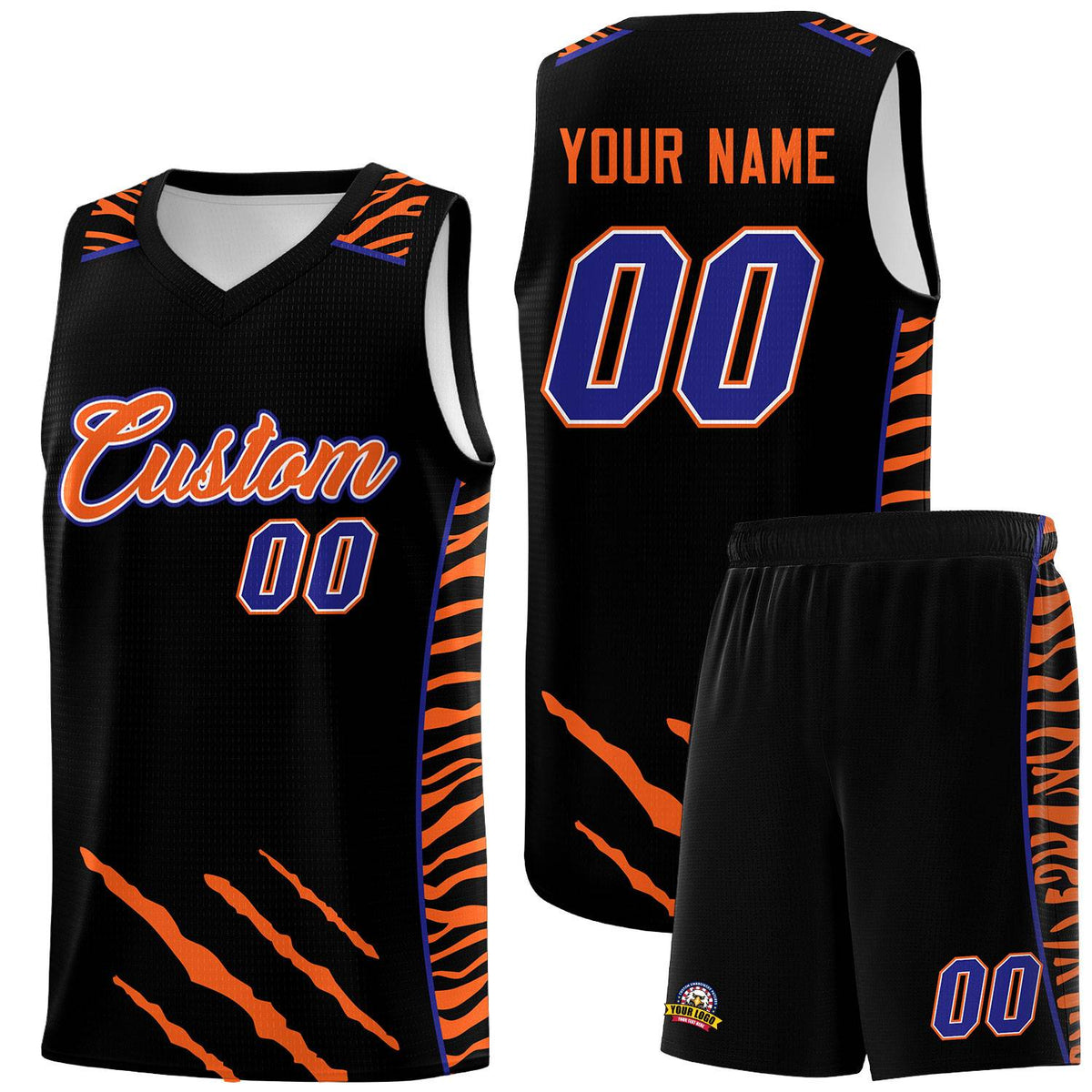 Custom Black Personalized Tiger Claw Pattern Sports Uniform Basketball Jersey