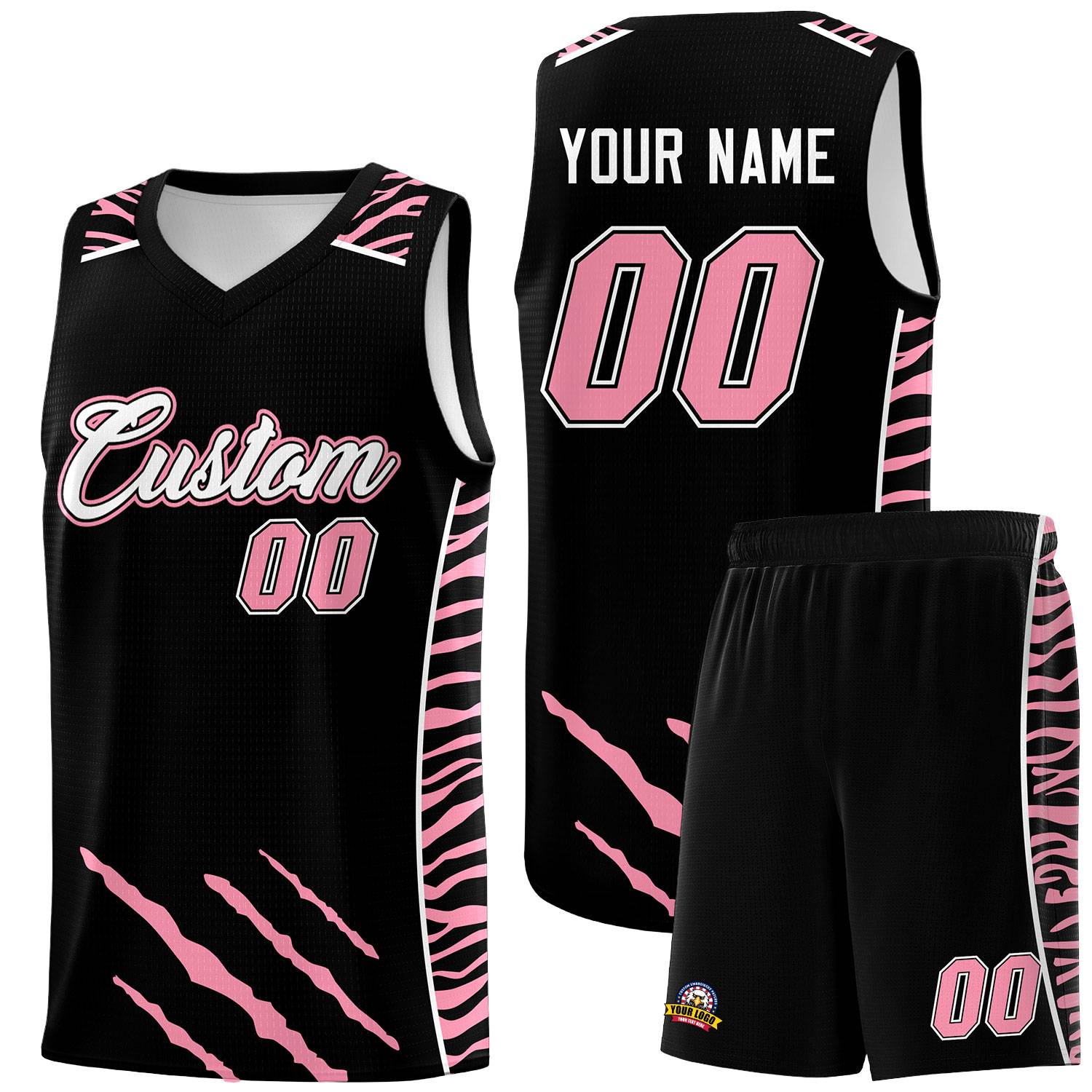 Custom Black Personalized Tiger Claw Pattern Sports Uniform Basketball Jersey