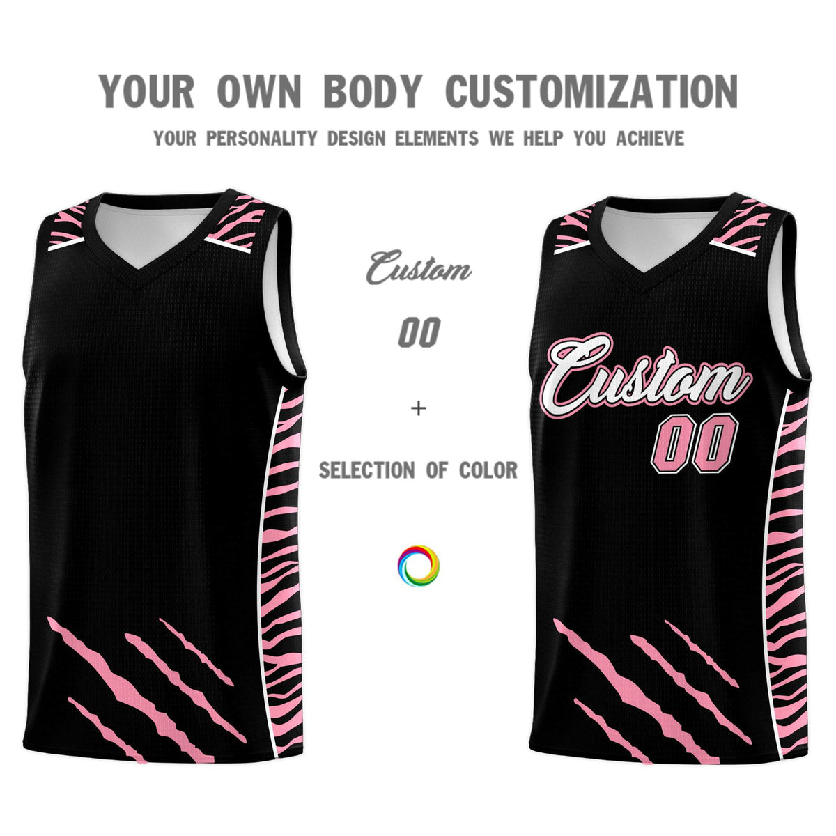 Custom Black Personalized Tiger Claw Pattern Sports Uniform Basketball Jersey