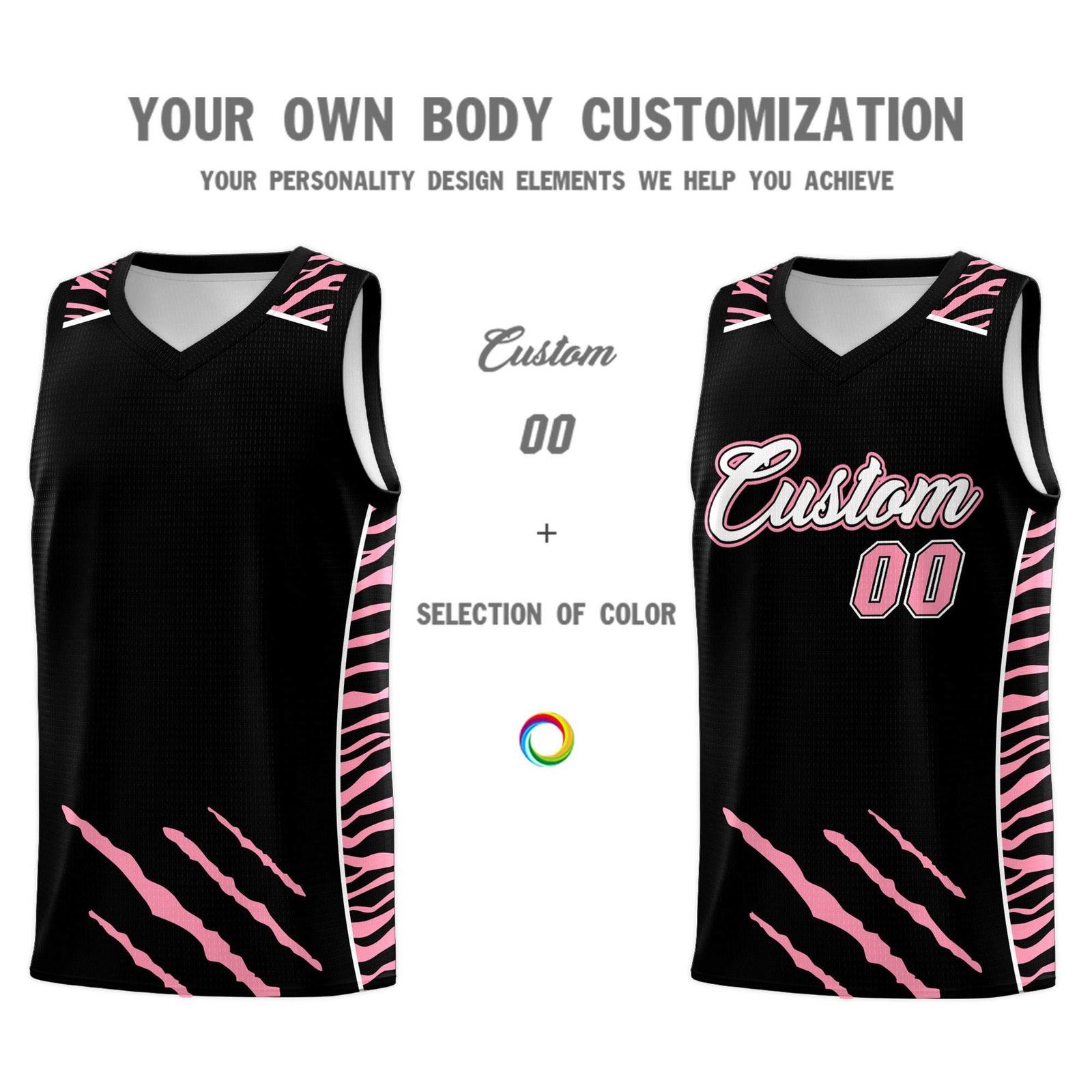 Custom Black Personalized Tiger Claw Pattern Sports Uniform Basketball Jersey