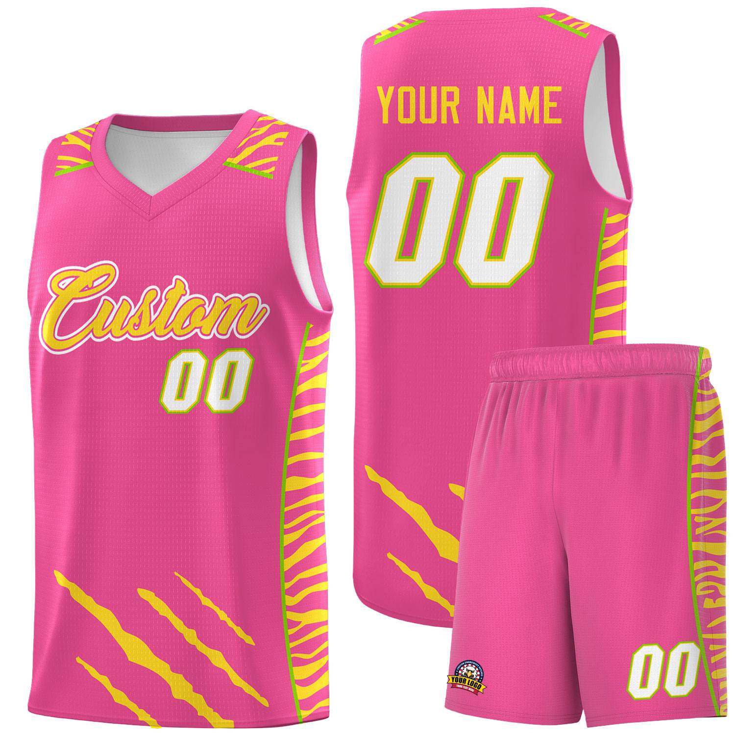 Custom Pink Personalized Tiger Claw Pattern Sports Uniform Basketball Jersey