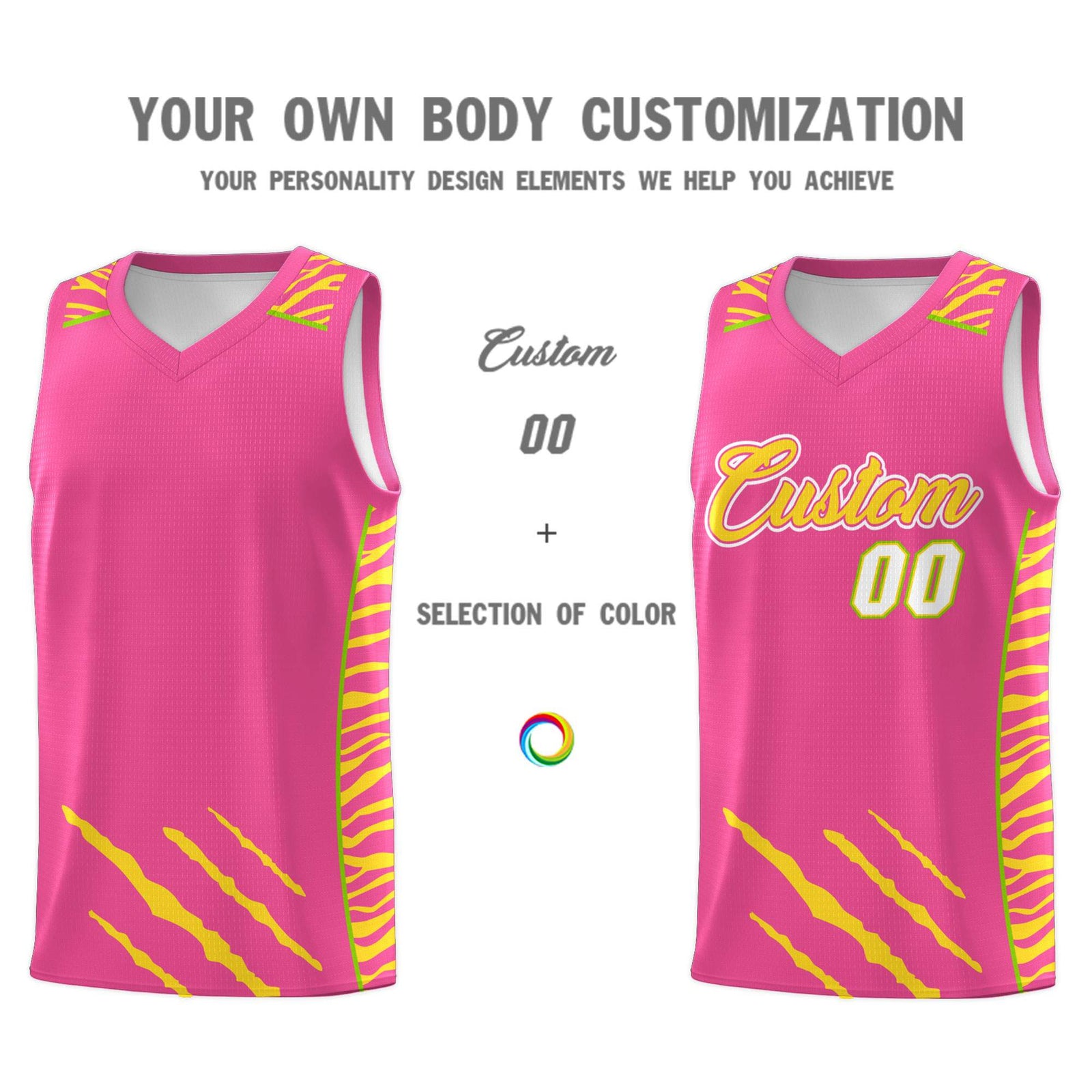 Custom Pink Personalized Tiger Claw Pattern Sports Uniform Basketball Jersey