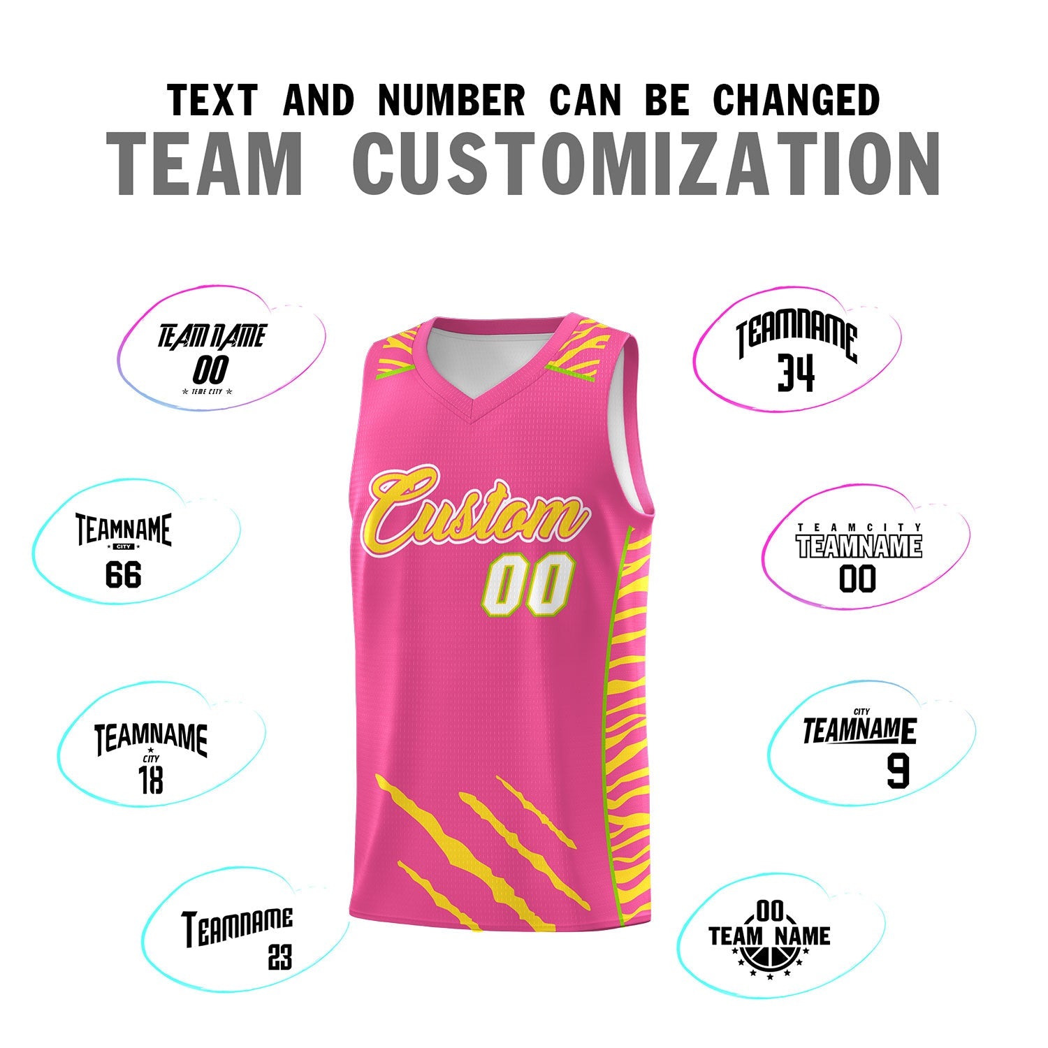 Custom Pink Personalized Tiger Claw Pattern Sports Uniform Basketball Jersey