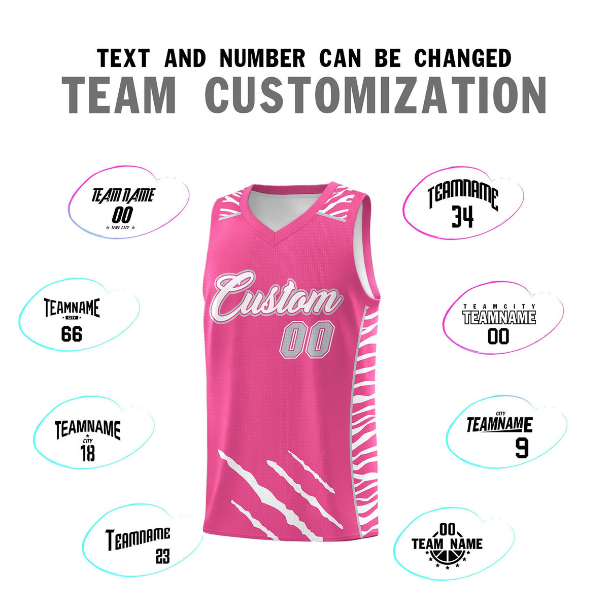 Custom Pink Personalized Tiger Claw Pattern Sports Uniform Basketball Jersey
