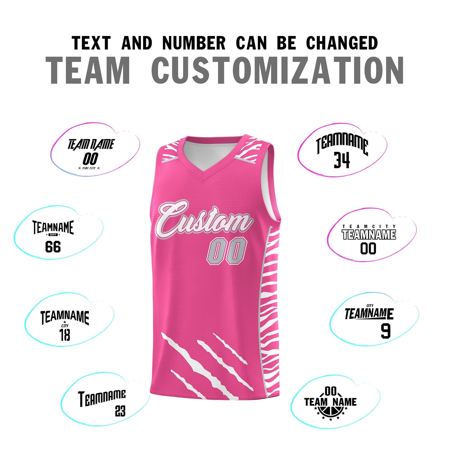 Custom Pink Personalized Tiger Claw Pattern Sports Uniform Basketball Jersey