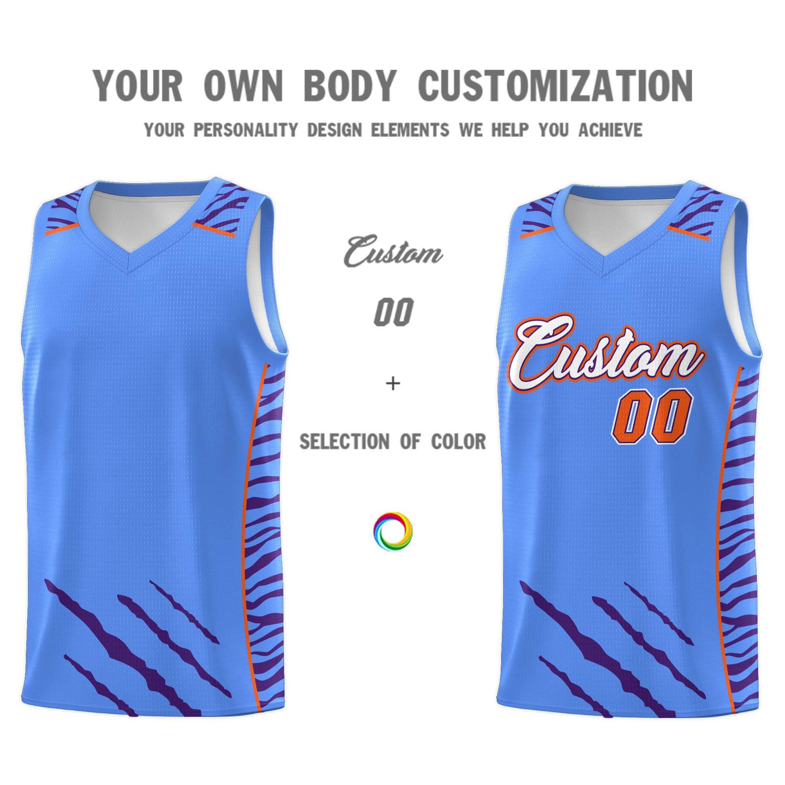 Custom Powder Blue Personalized Tiger Claw Pattern Sports Uniform Basketball Jersey