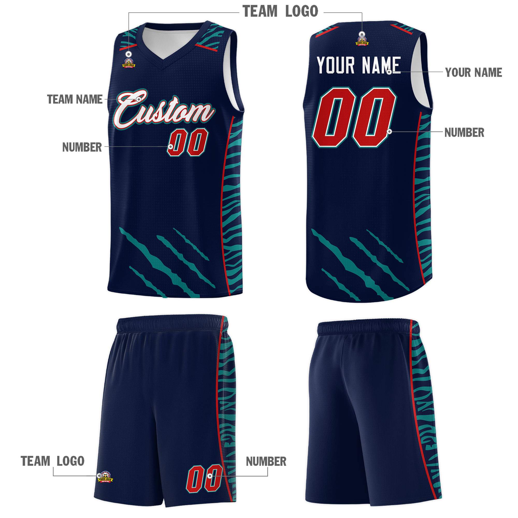 Custom Navy Personalized Tiger Claw Pattern Sports Uniform Basketball Jersey