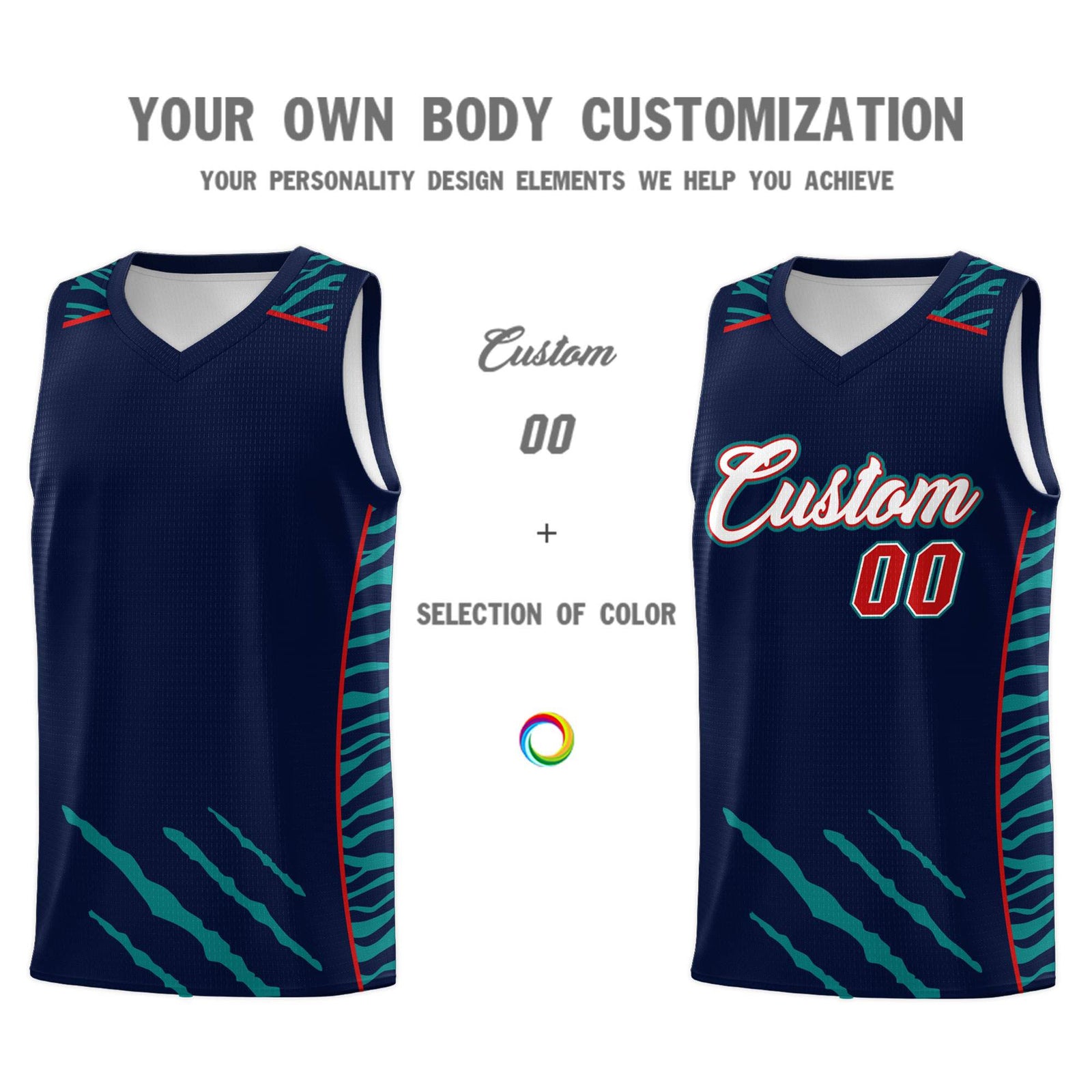 Custom Navy Personalized Tiger Claw Pattern Sports Uniform Basketball Jersey