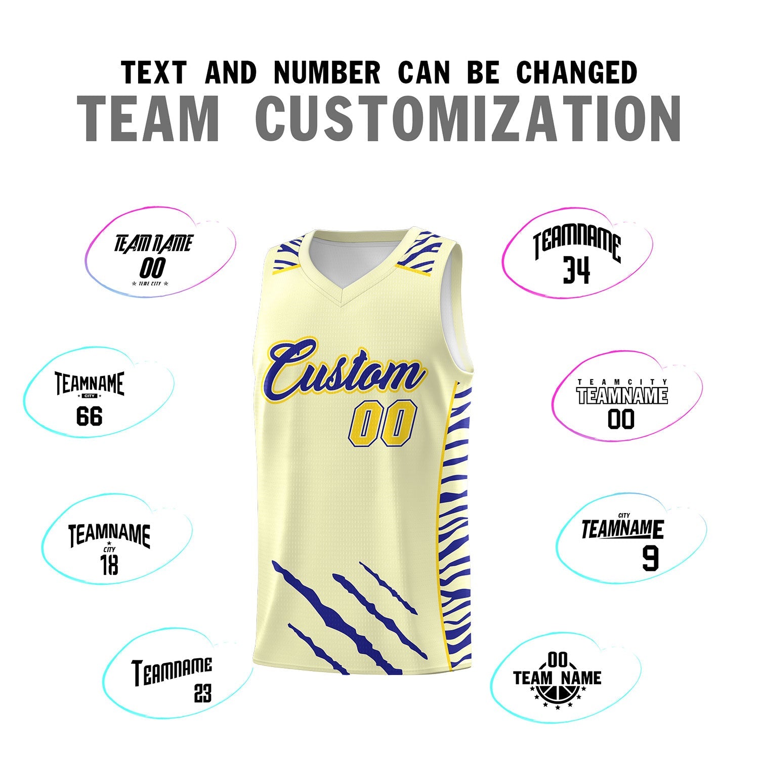Custom Cream Personalized Tiger Claw Pattern Sports Uniform Basketball Jersey