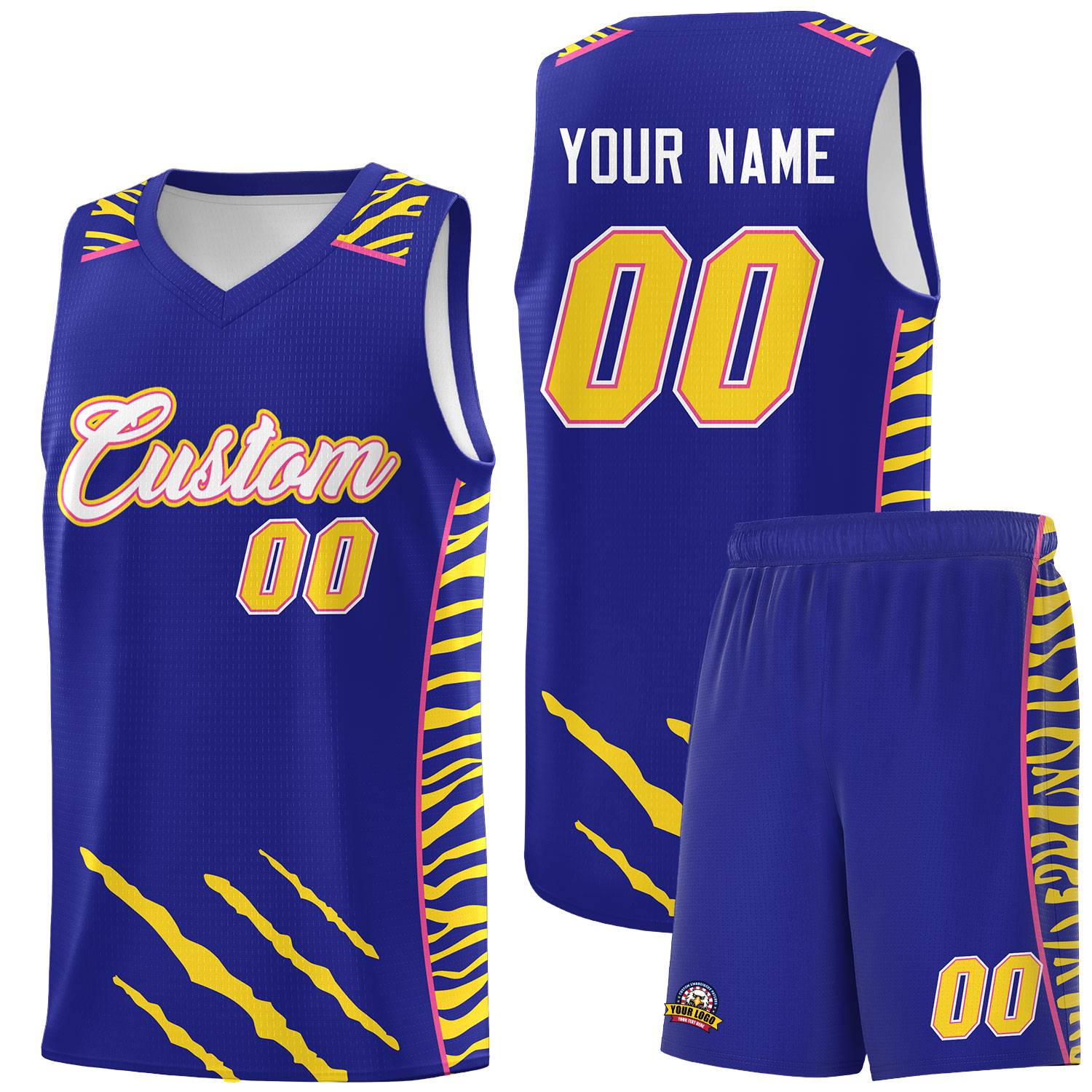 Custom Royal Personalized Tiger Claw Pattern Sports Uniform Basketball Jersey